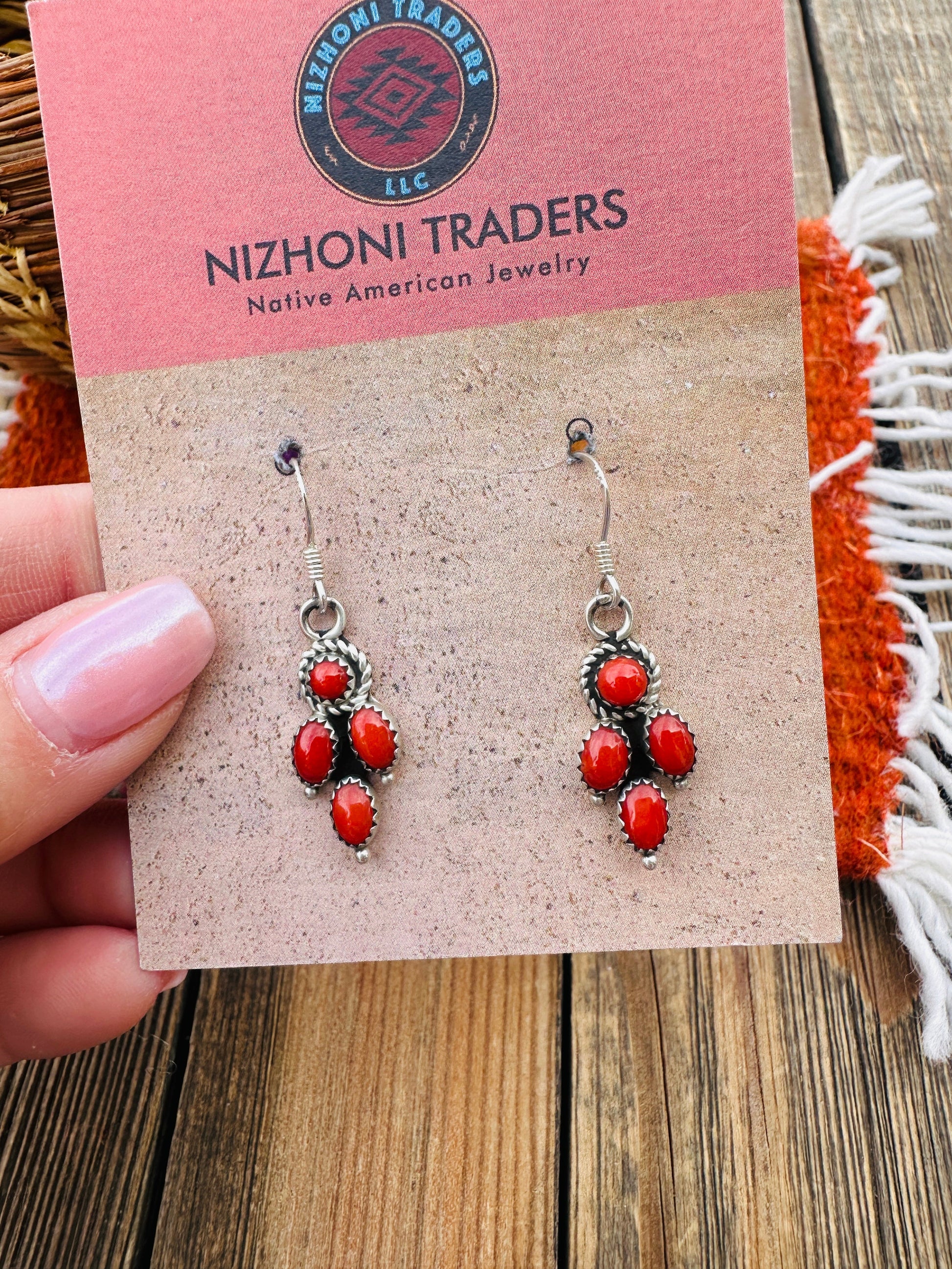 Handcrafted Coral & Sterling Silver Dangle Earrings Nizhoni Traders LLC