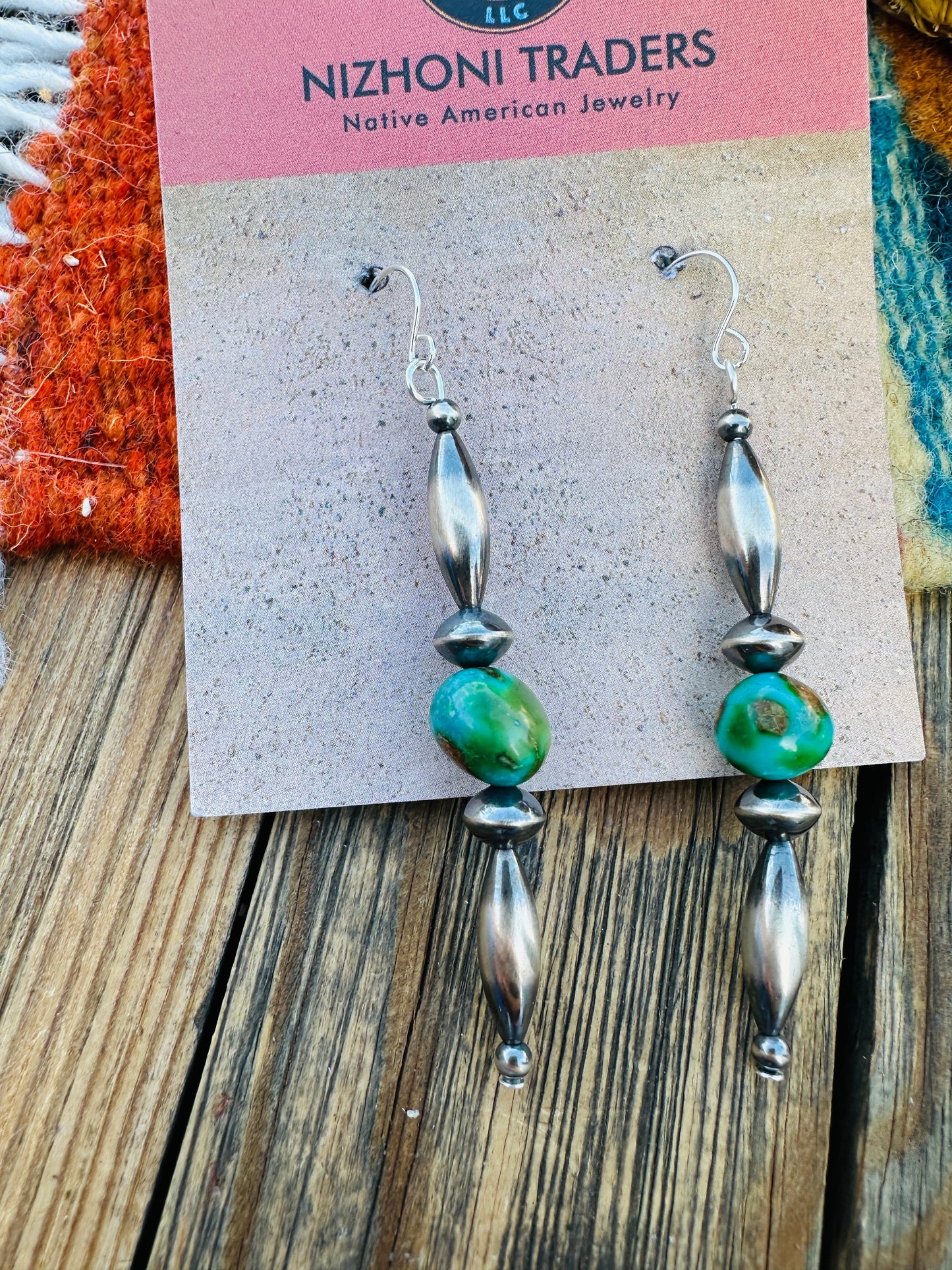 Handcrafted Turquoise & Sterling Silver Beaded Dangle Earrings Nizhoni Traders LLC