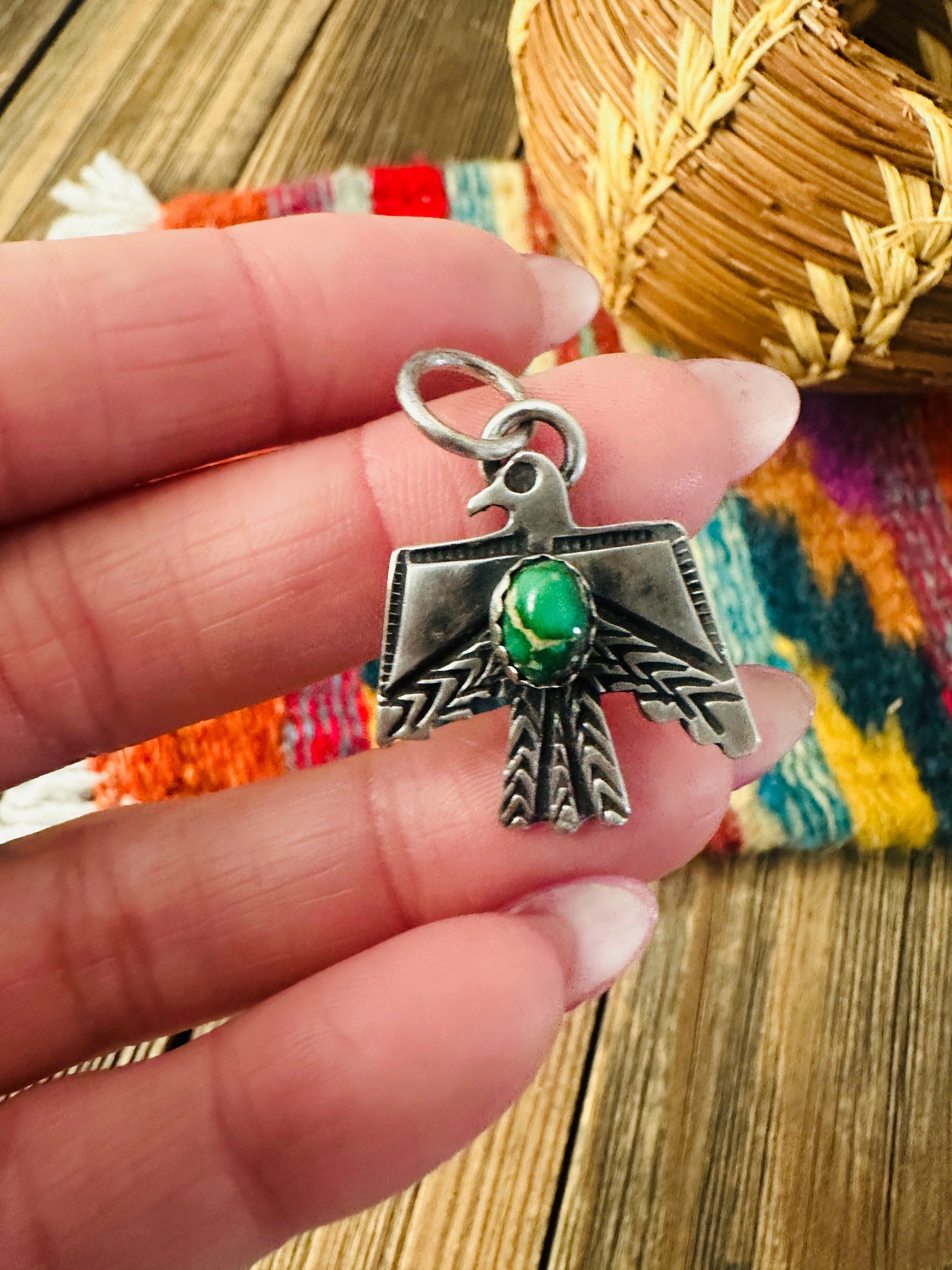 Handcrafted Sterling Silver & Sonoran Mountain Turquoise Thunderbird Pendant Nizhoni Traders LLC