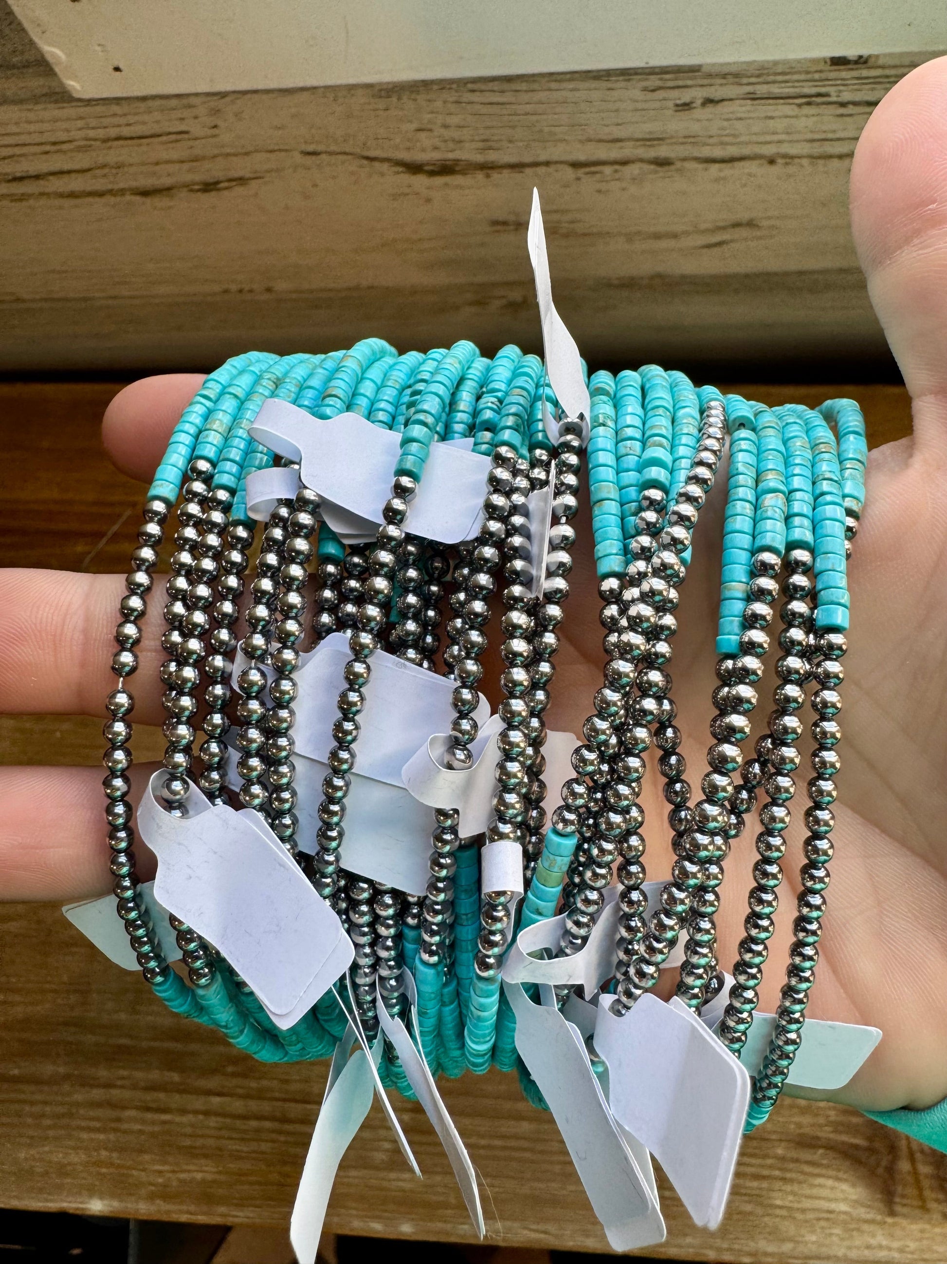 3 mm Sterling Silver Pearls choker with magnesite darker turquoise heishi - western jewelry The Bijoux FAB Jewelry