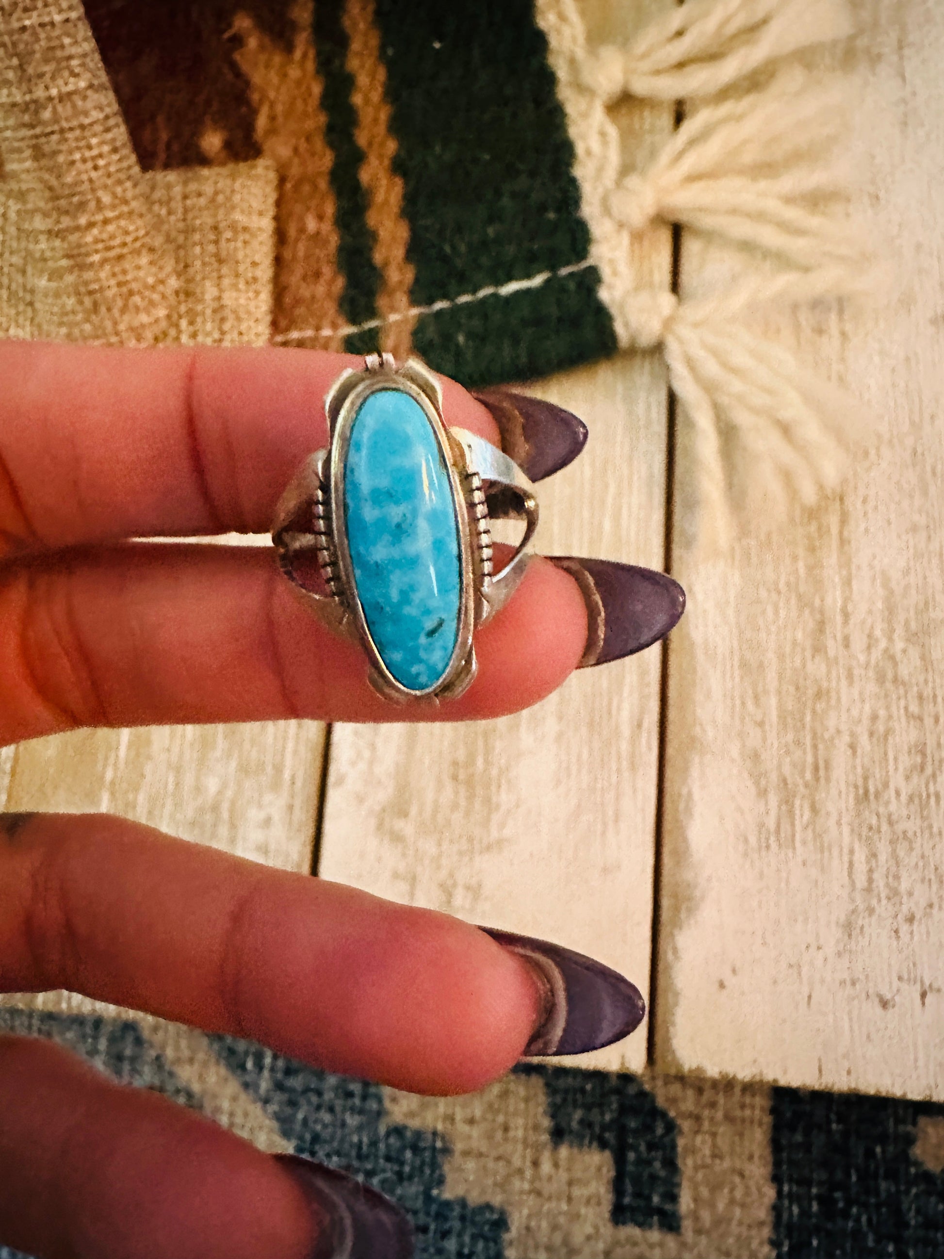 Old Pawn Handcrafted Turquoise & Sterling Silver Ring Size 8 Nizhoni Traders LLC