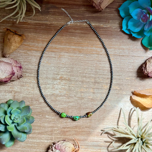 3mm Sterling Silver Pearl & Sonoran Gold Turquoise Necklace The Bijoux FAB Jewelry