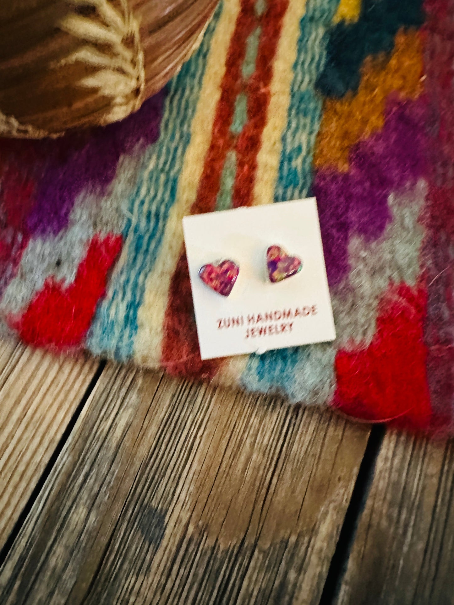 Handcrafted Sterling Silver & Purple Opal Stud Heart Earrings Nizhoni Traders LLC
