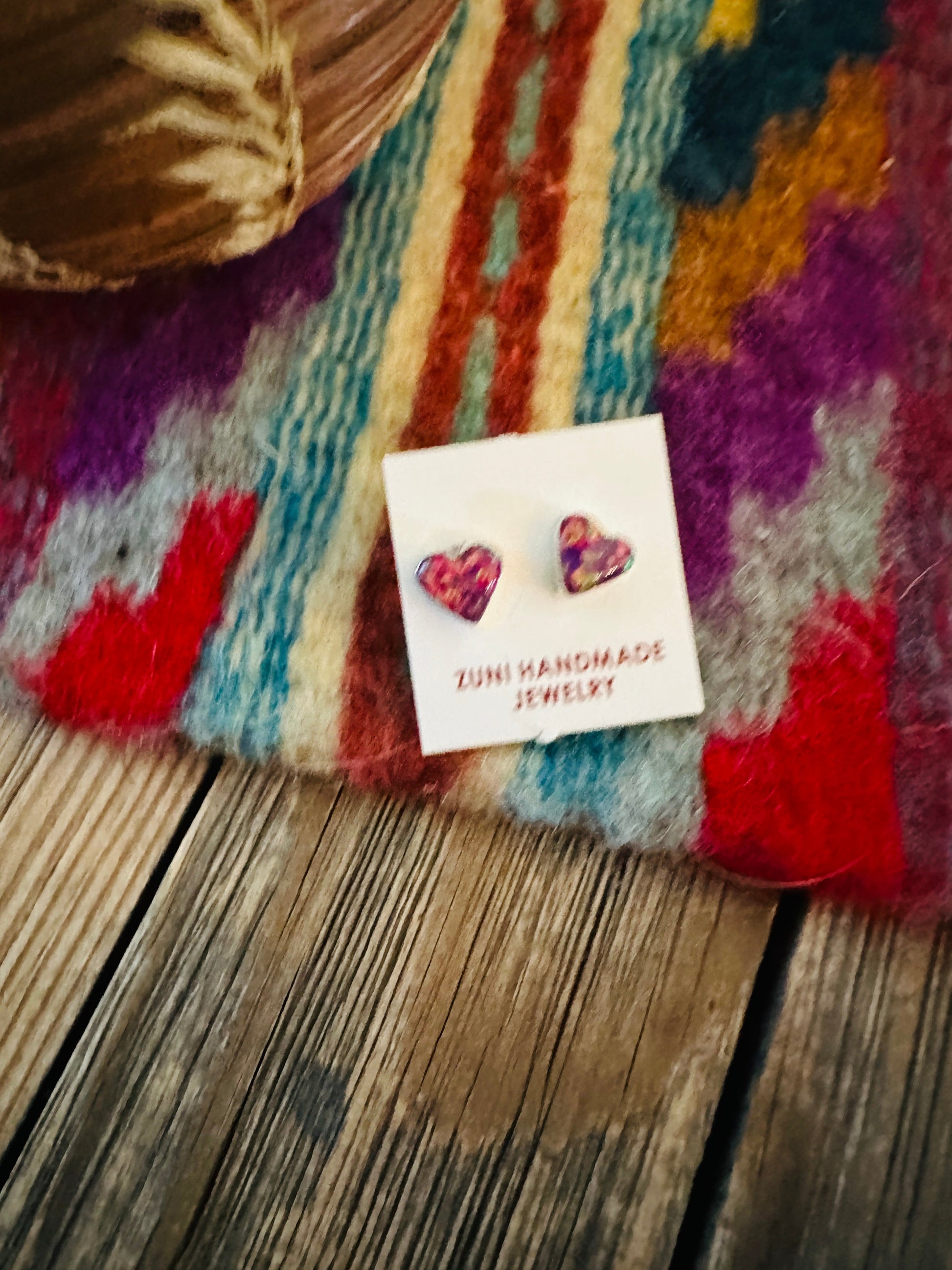 Handcrafted Sterling Silver & Purple Opal Stud Heart Earrings Nizhoni Traders LLC