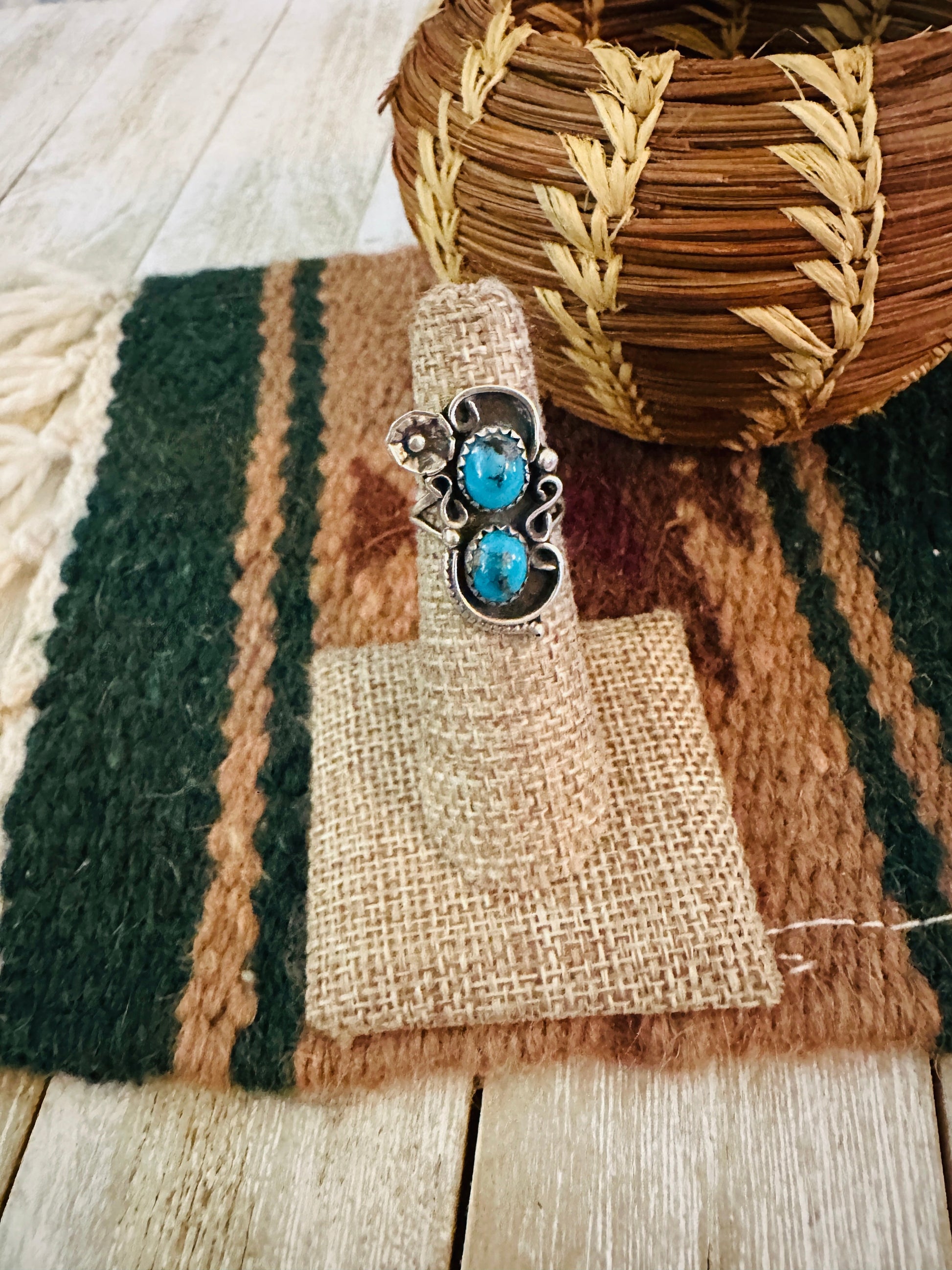 Old Pawn Handcrafted Turquoise & Sterling Silver Ring Size 5.5 Nizhoni Traders LLC