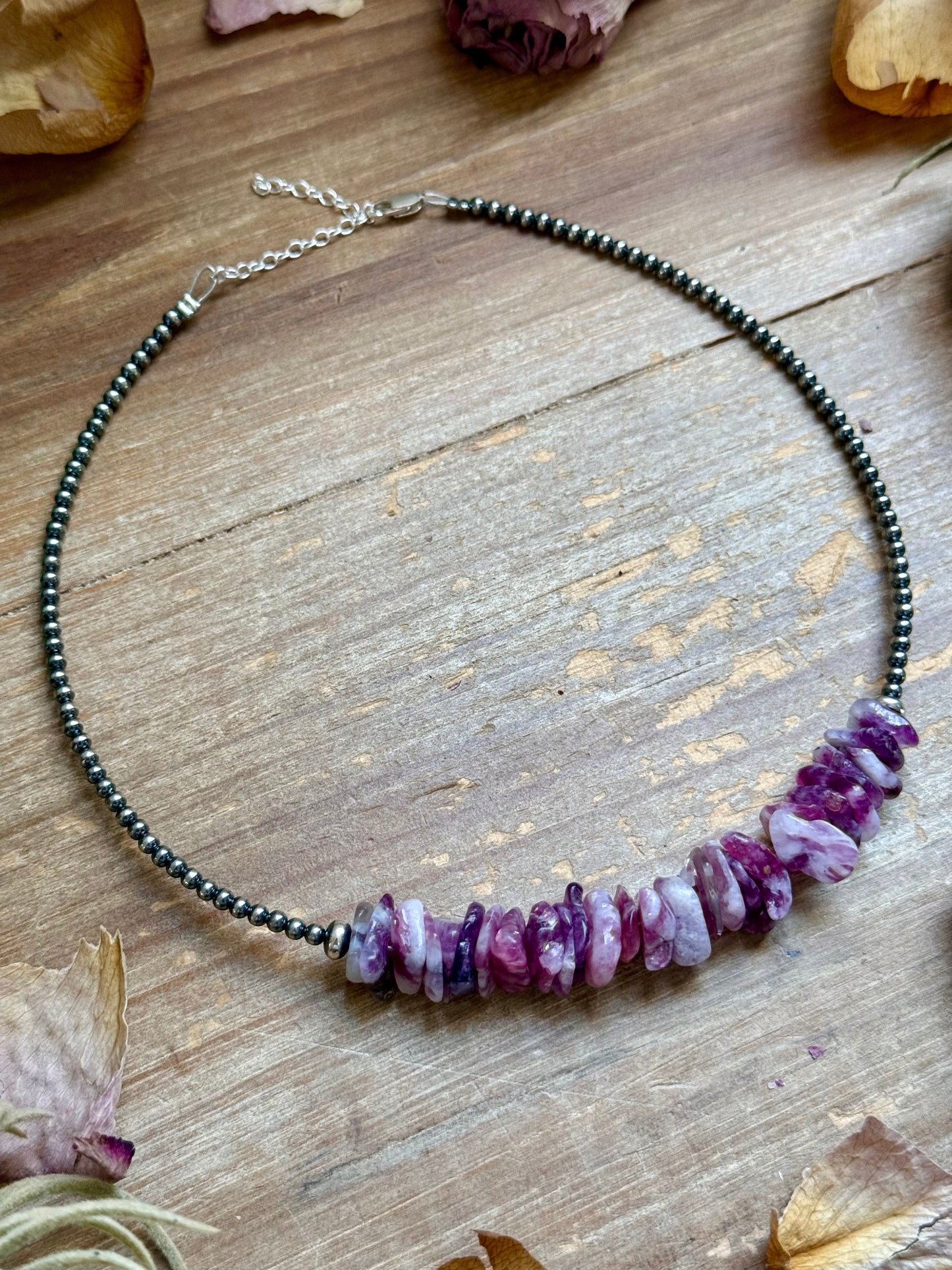 14.5” Lepidolite Necklace – 3mm Sterling Silver Pearls & Saucers The Bijoux FAB Jewelry