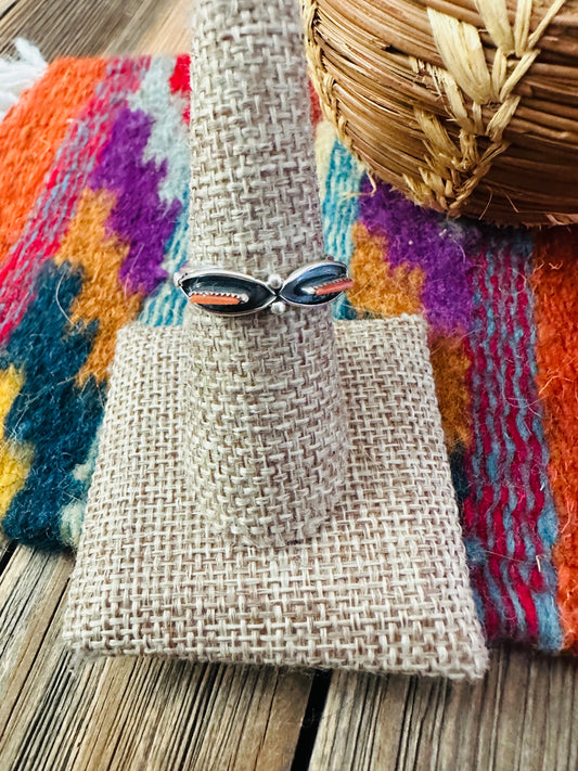 Handcrafted Coral & Sterling Silver Band Ring Size 7.5 Nizhoni Traders LLC