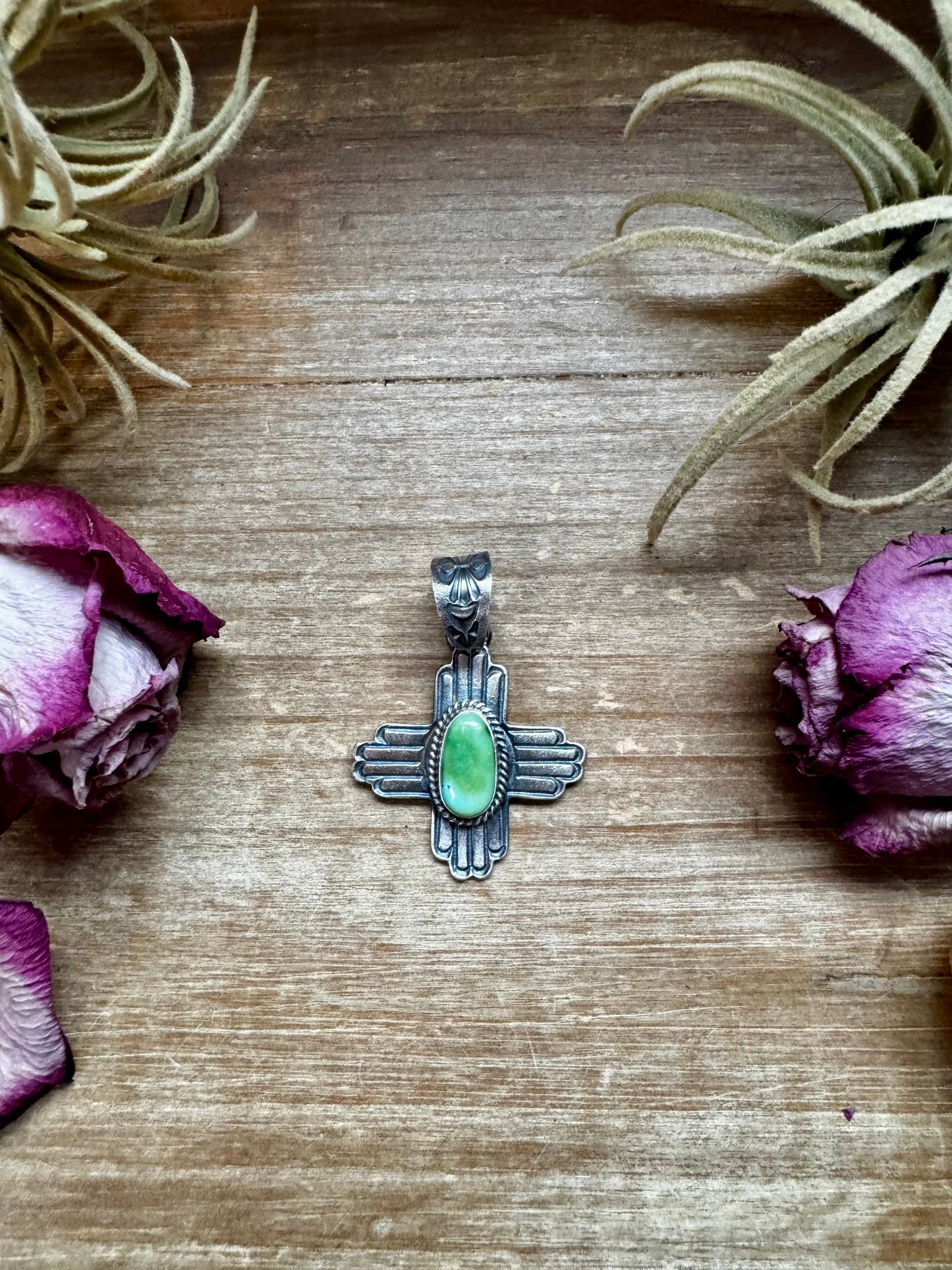 Zia Symbol Pendant with Sonoran Gold Turquoise – Sterling Silver – Native Made by K. Billah – Fits 8mm The Bijoux FAB Jewelry