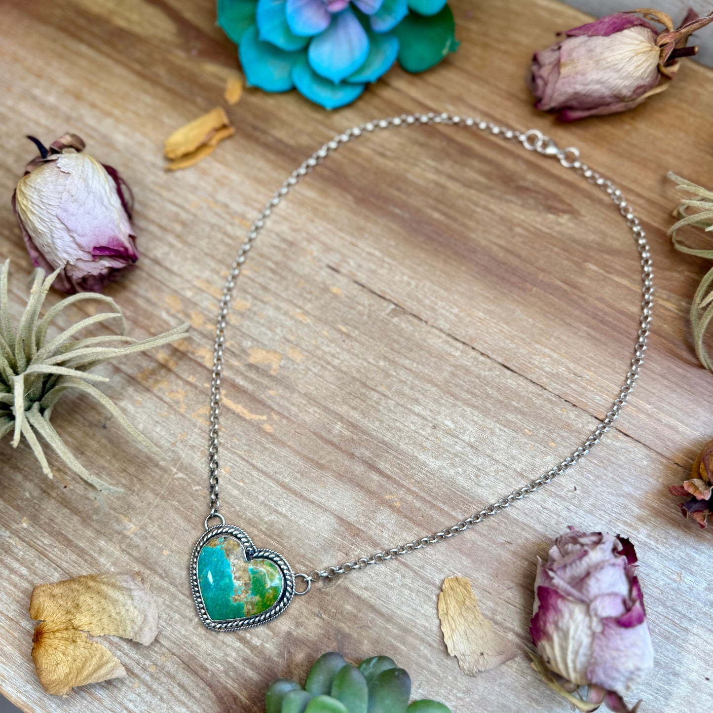 101 - Sterling Silver Kingman Turquoise Heart Bar Necklace by Jason Ogg The Bijoux FAB Jewelry