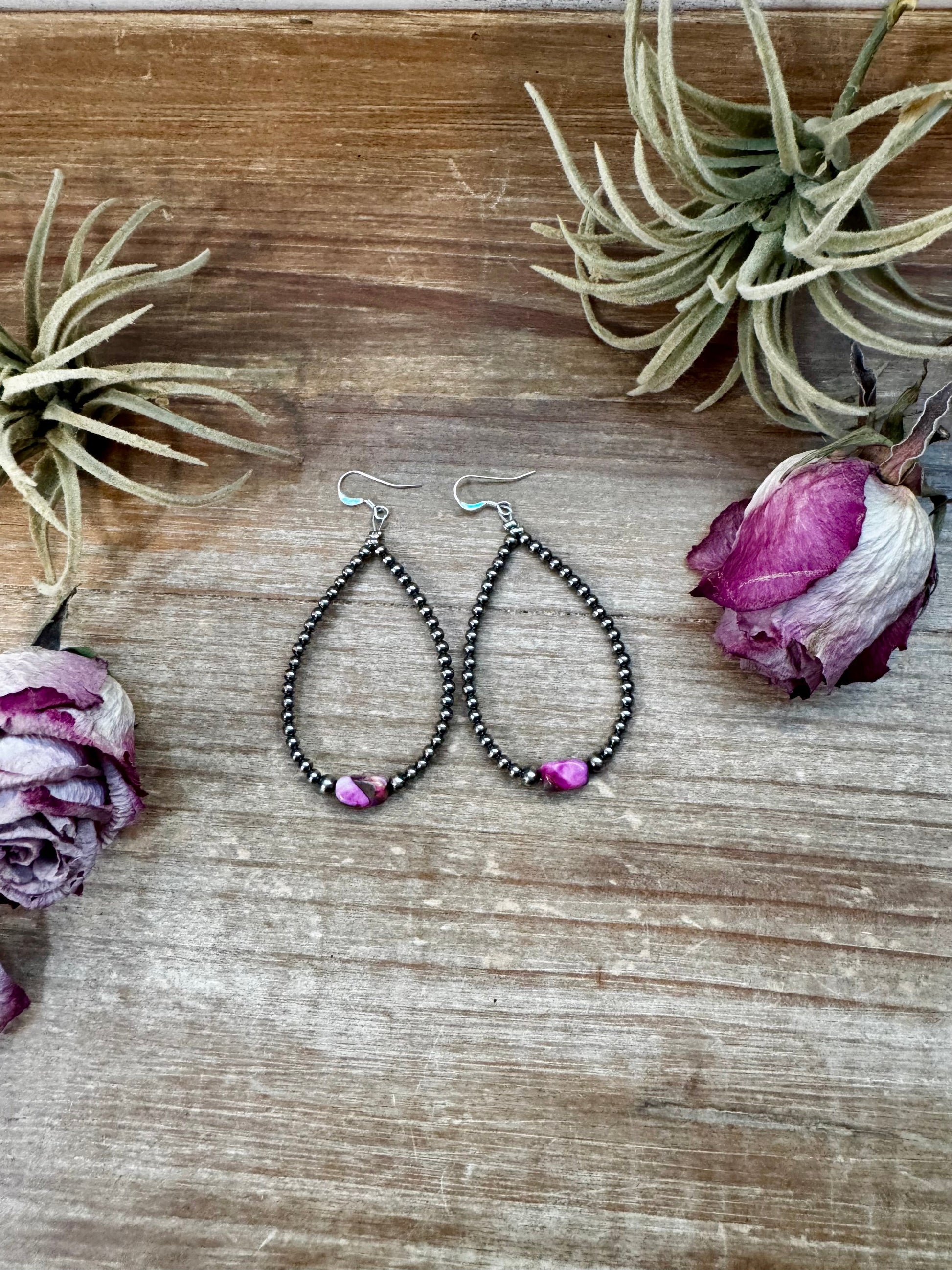 Dyed Pink Turquoise & Sterling Silver Pearl Teardrop Earrings – 3" The Bijoux FAB Jewelry