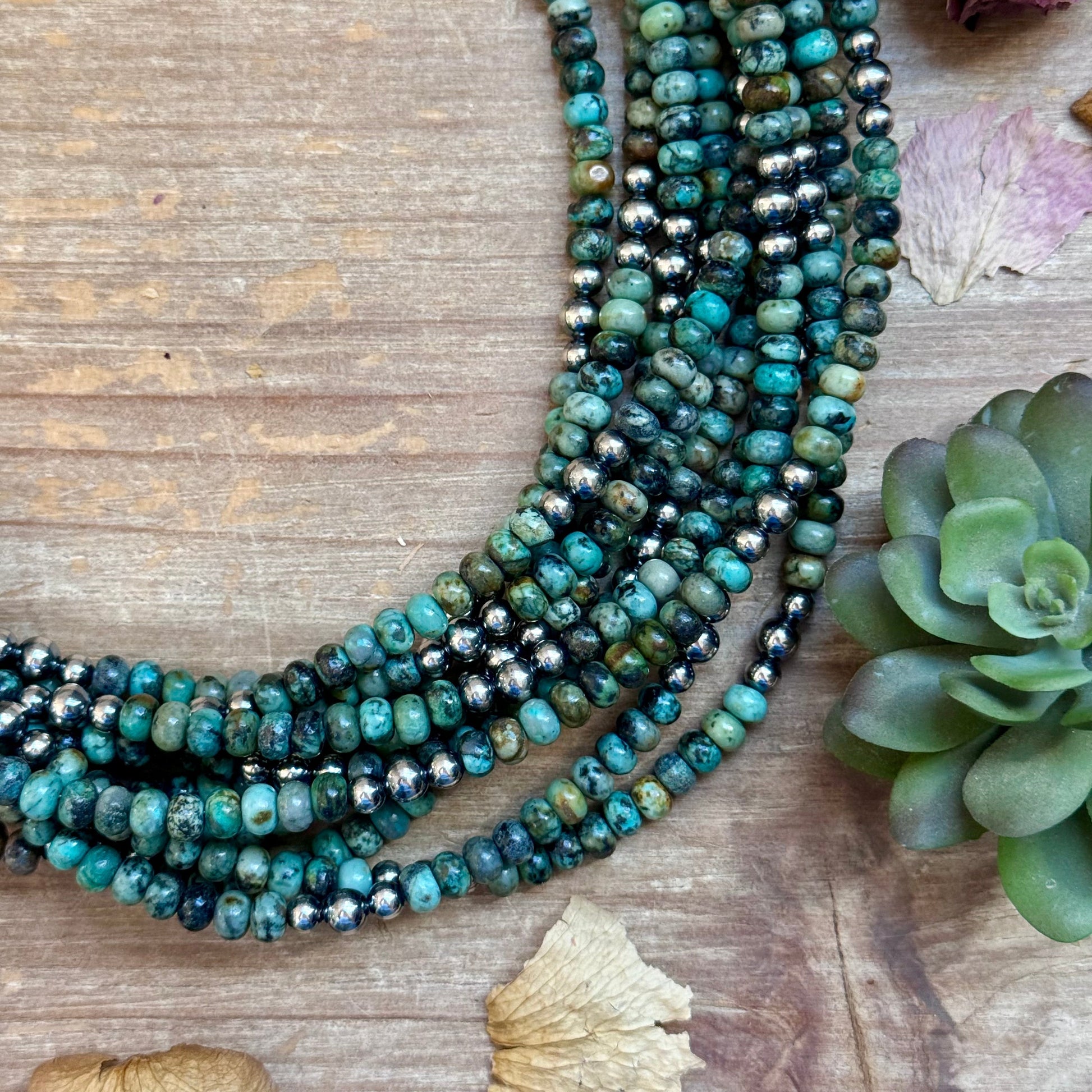 African Turquoise & Sterling Pearl Necklace 19” The Bijoux FAB Jewelry