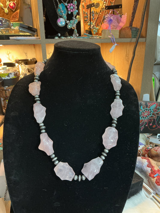 Pink Quartz and Sterling Silver pearls Necklace CedarHill Country Market