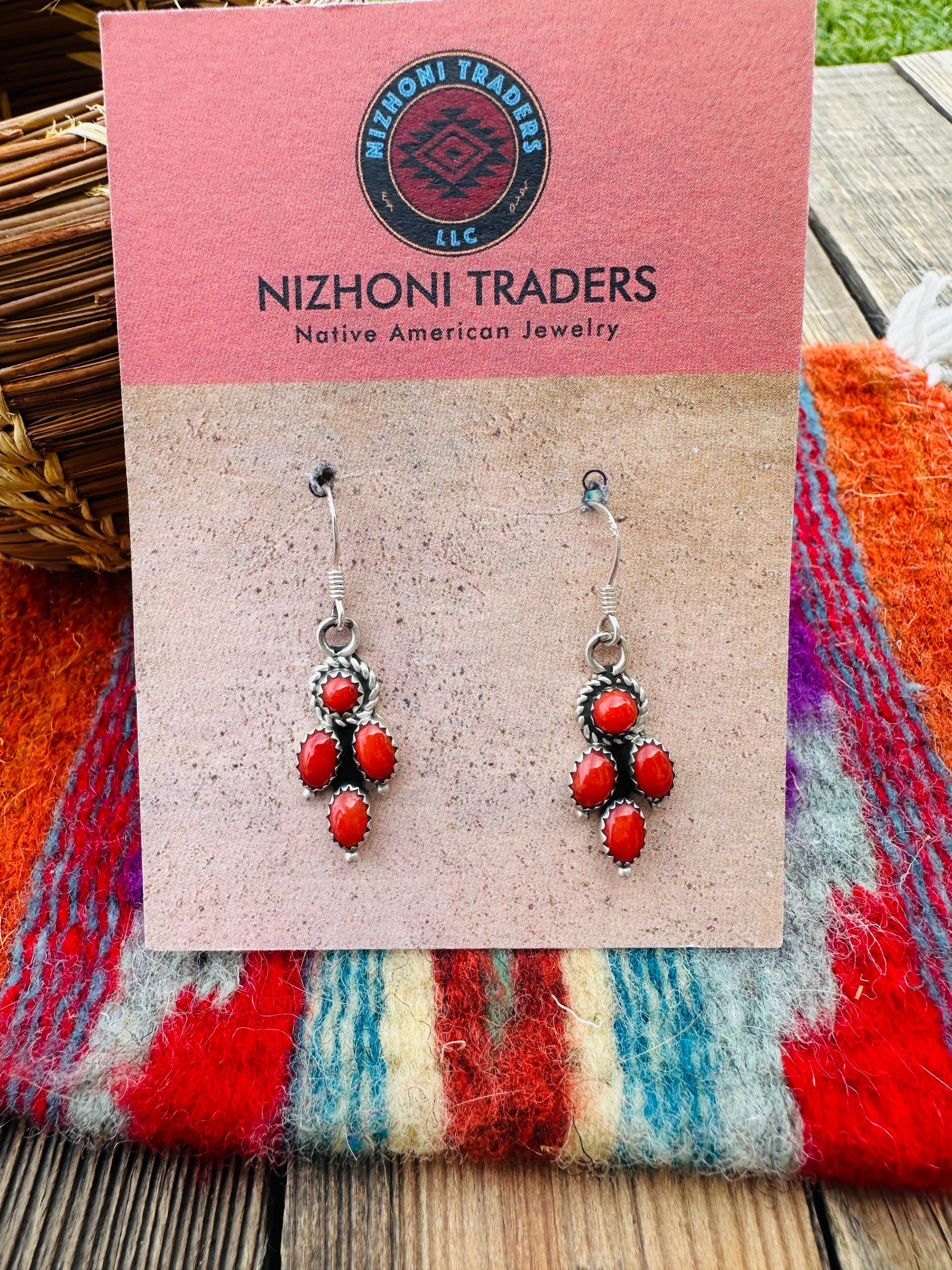 Handcrafted Coral & Sterling Silver Dangle Earrings Nizhoni Traders LLC