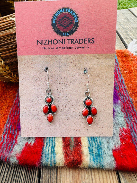 Handcrafted Coral & Sterling Silver Dangle Earrings Nizhoni Traders LLC