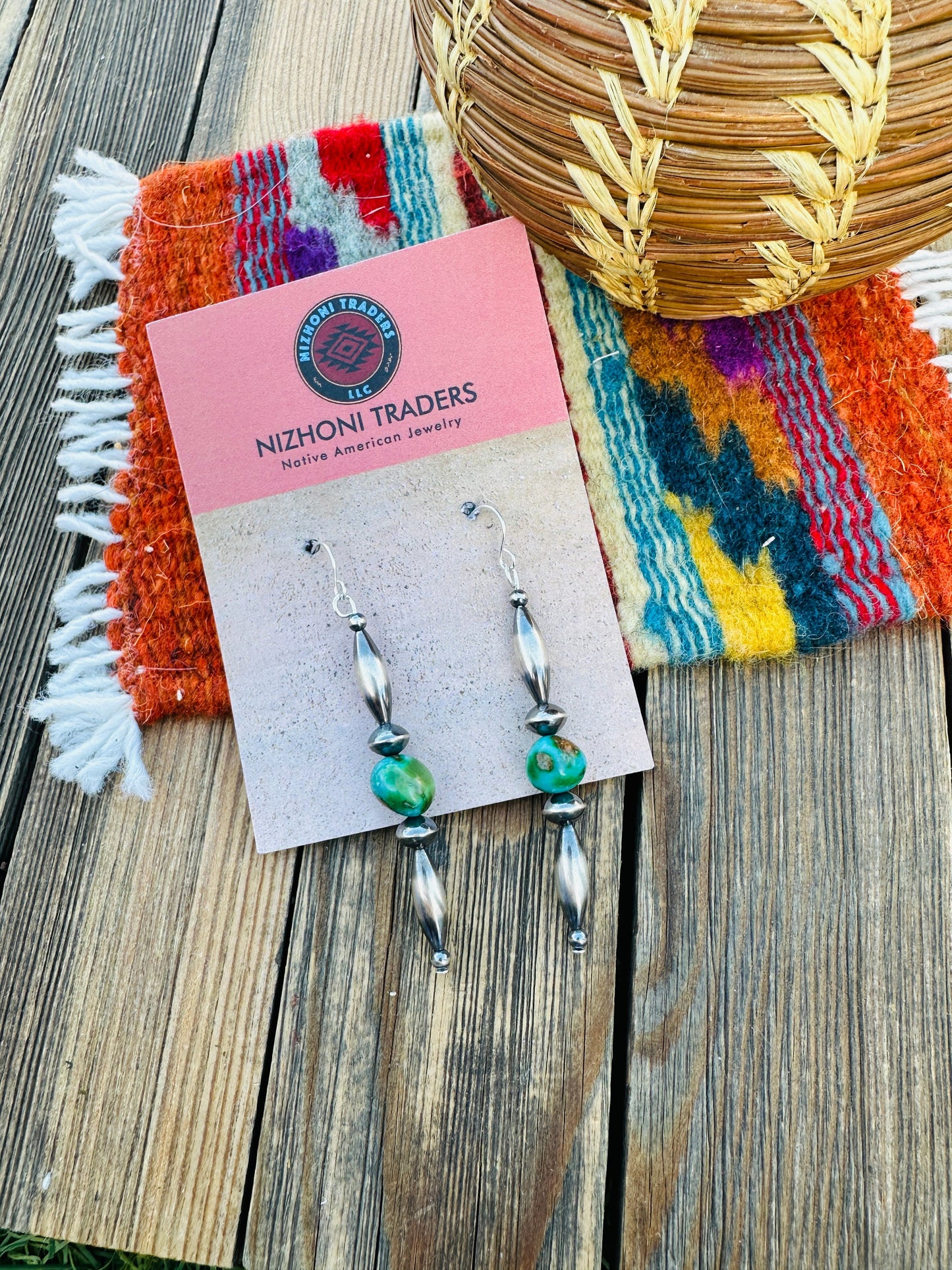 Handcrafted Turquoise & Sterling Silver Beaded Dangle Earrings Nizhoni Traders LLC