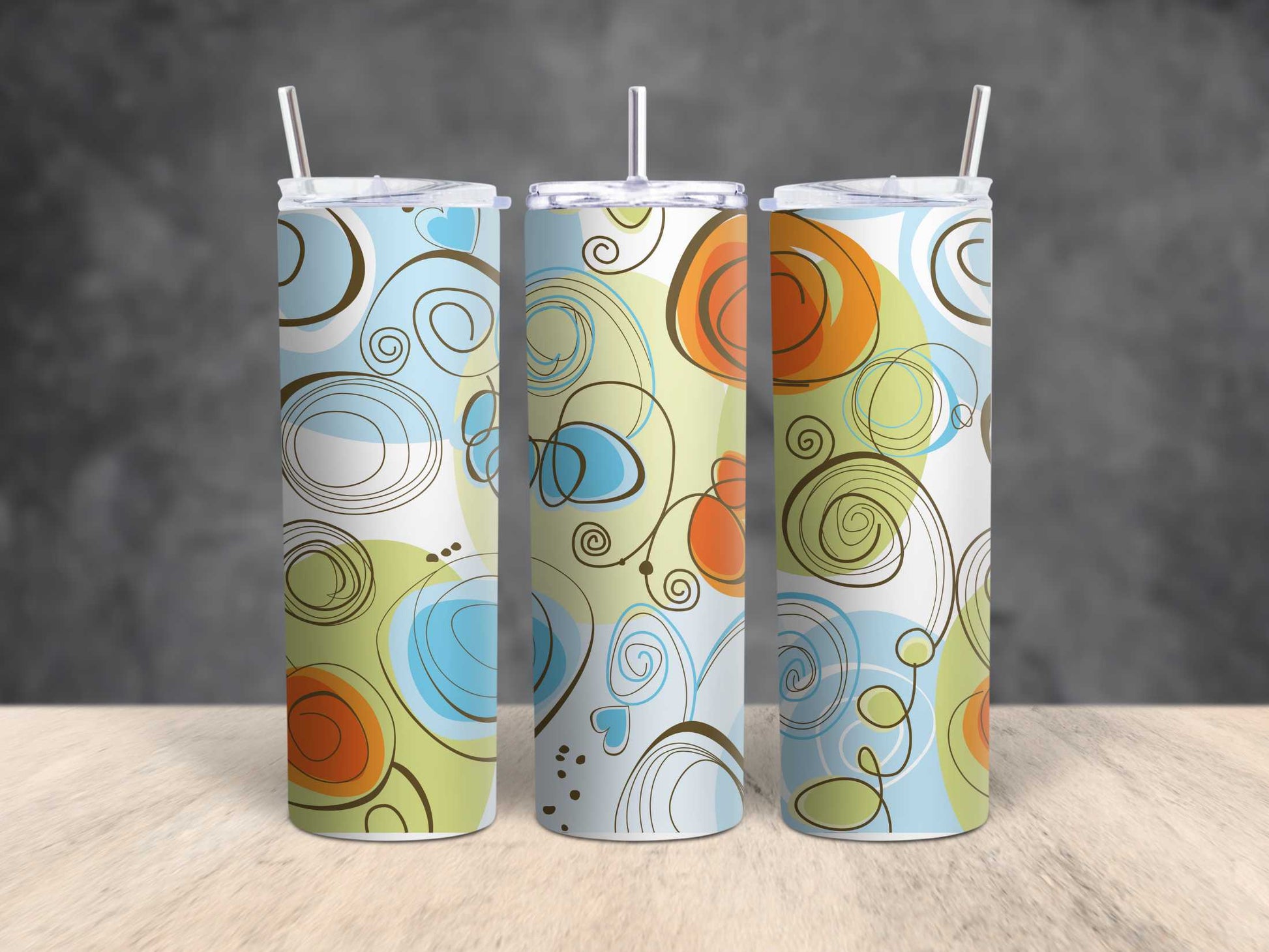 Abstract Turquoise and Orange whirlies Tumbler 20 oz Custom Tumbler CedarHill Country Market