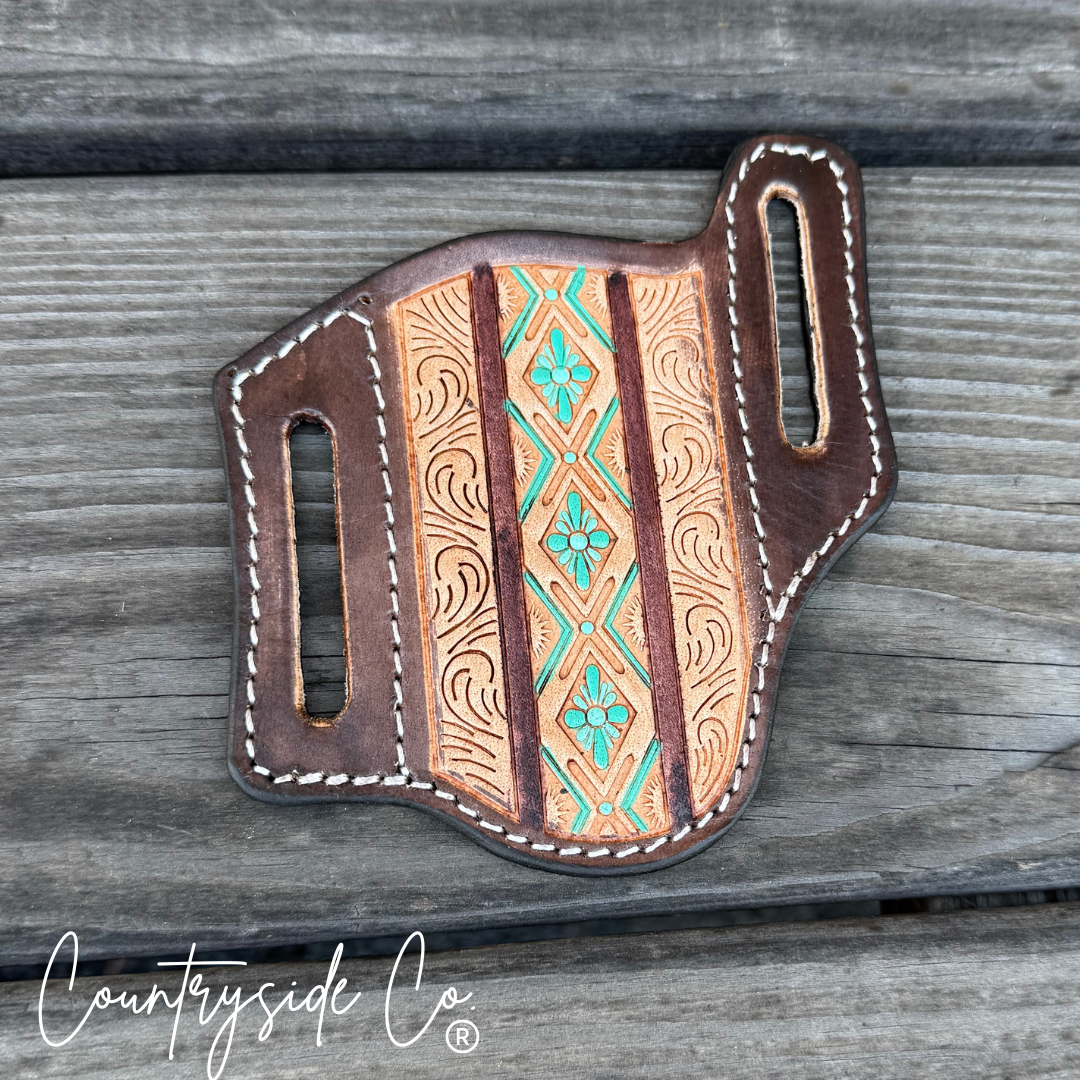 Aztec Tooled Leather Knife Sheath Countryside Co.