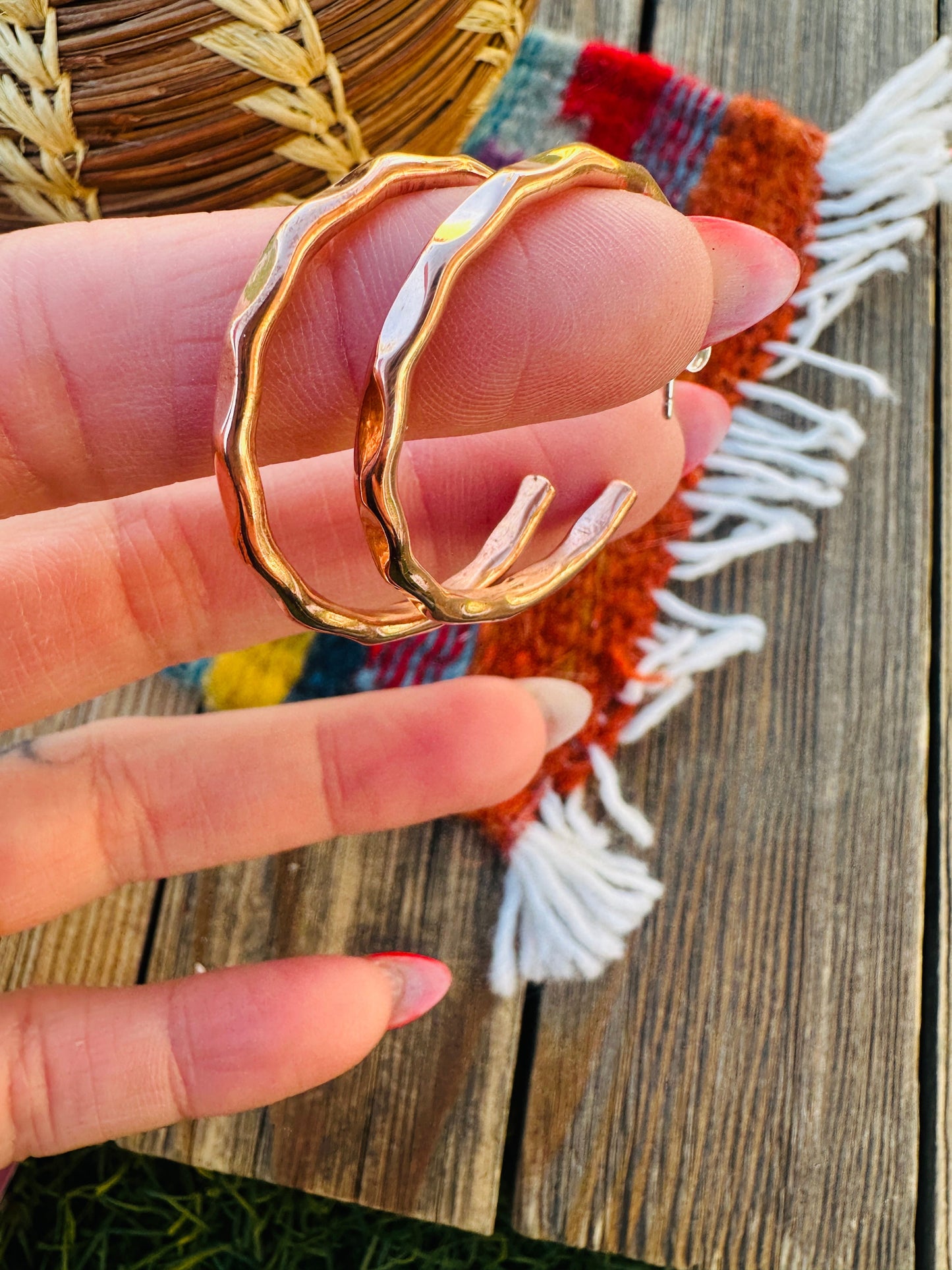 Handcrafted Hammered Copper Hoop Earrings Nizhoni Traders LLC