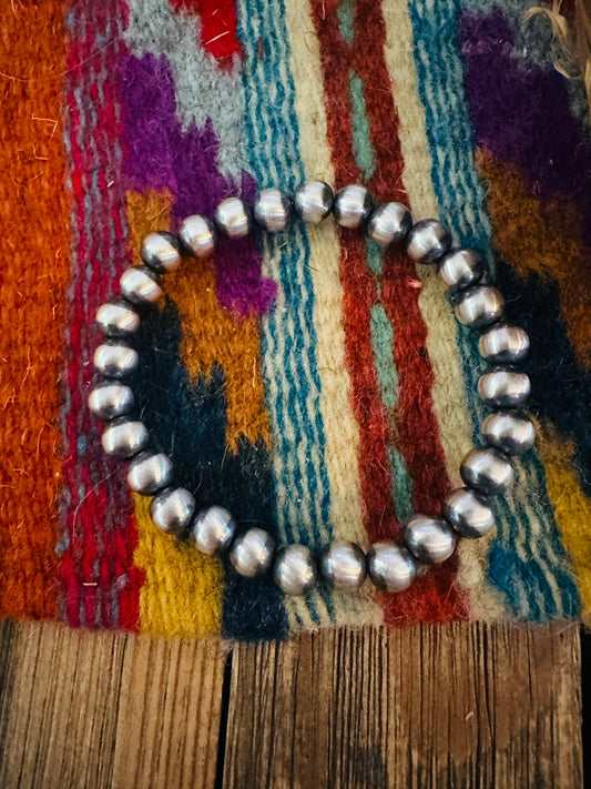 Handcrafted 7mm Sterling Silver Pearl Beaded Stretch Bracelet Nizhoni Traders LLC