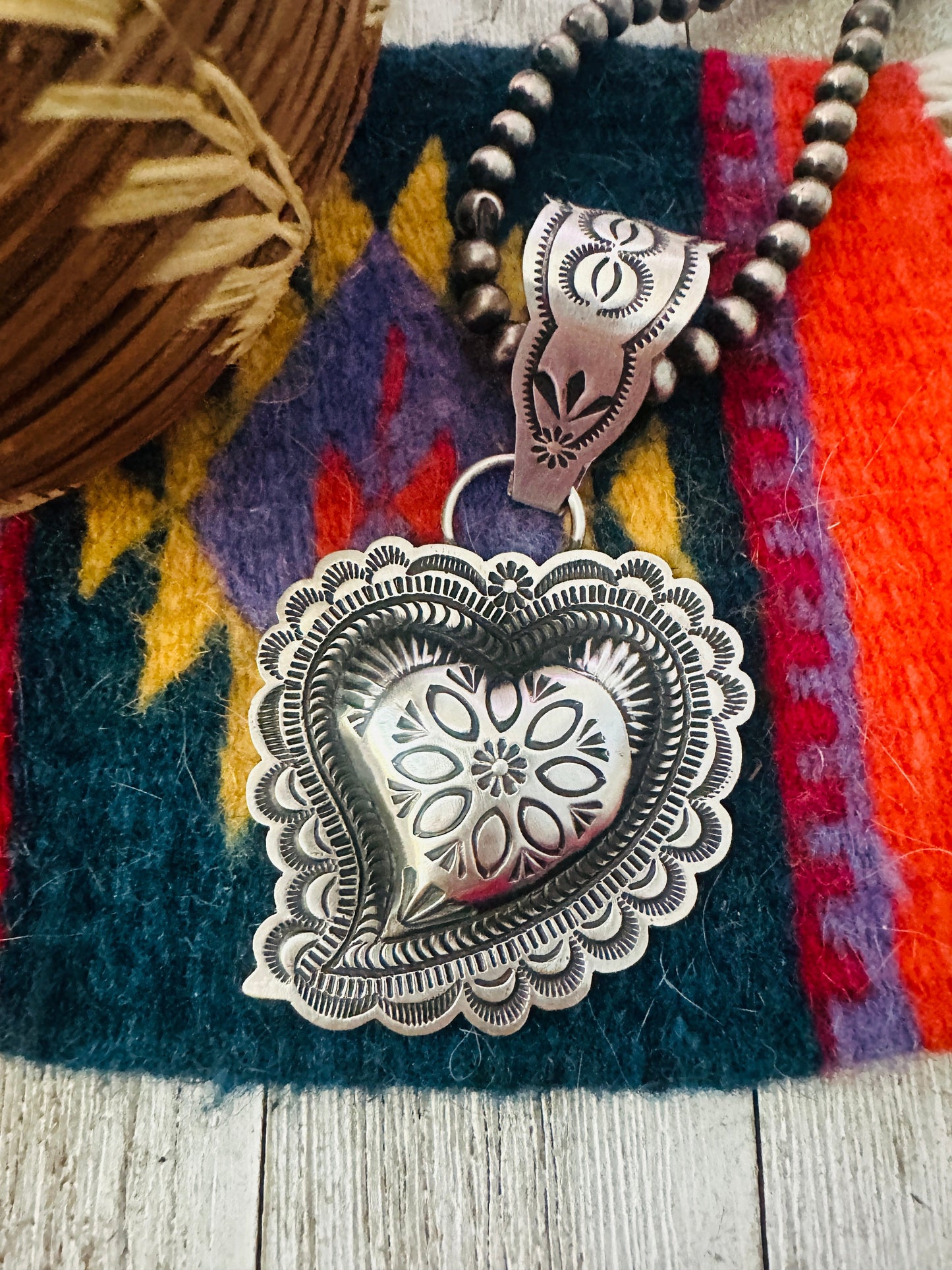 Handcrafted Sterling Silver Heart Concho Pendant by Leander Tahe Nizhoni Traders LLC