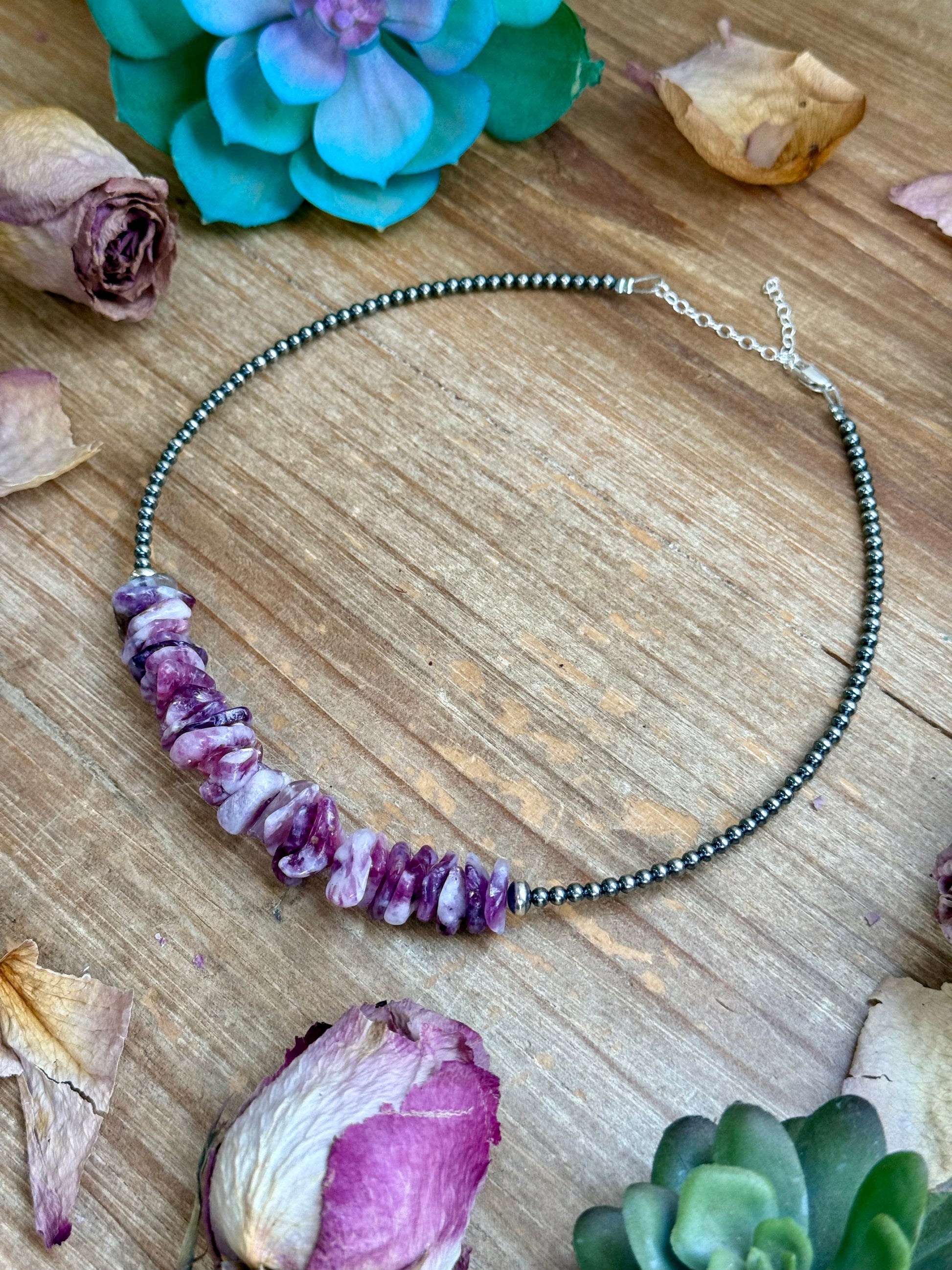 14.5” Lepidolite Necklace – 3mm Sterling Silver Pearls & Saucers The Bijoux FAB Jewelry