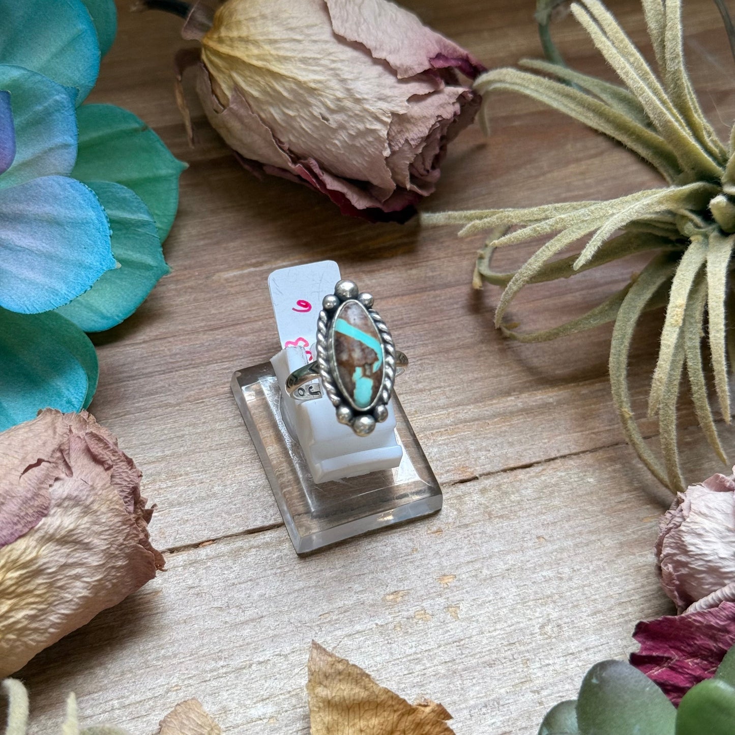 133 - Sterling Silver Ribbon Royston Turquoise Medicine Man Eye Stamped Stacking Ring by Jason Ogg The Bijoux FAB Jewelry