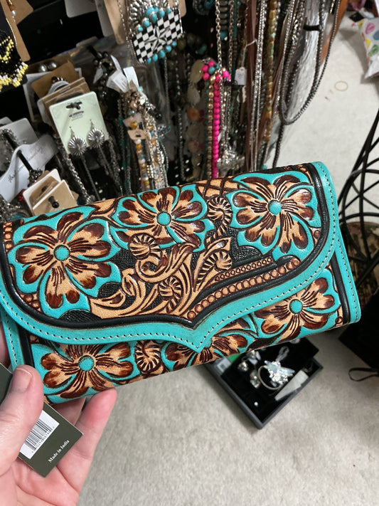 Myra Hand Tooled Turquoise Wallet CedarHill Country Market