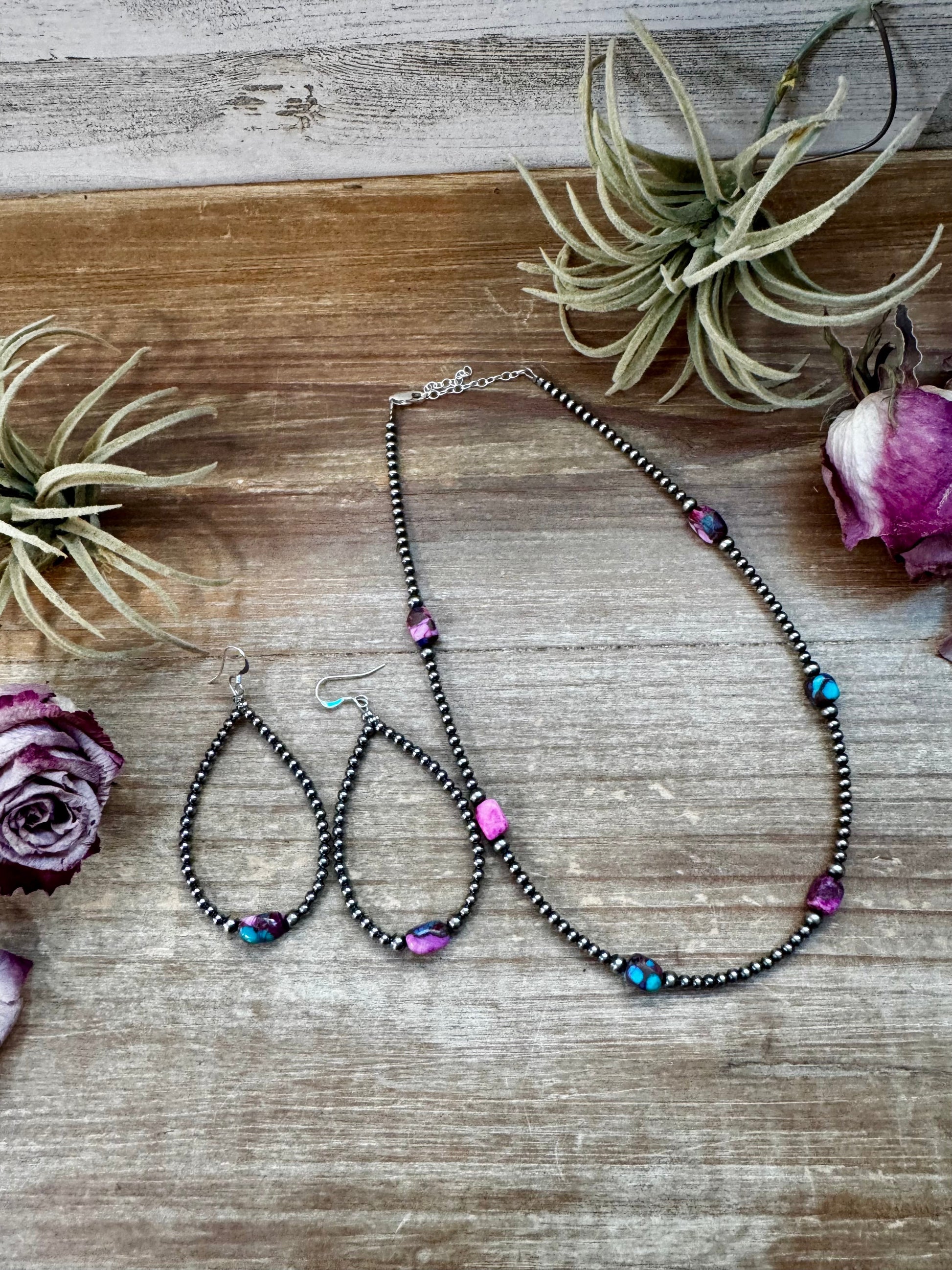 Dyed Pink Turquoise & Sterling Silver Pearl Teardrop Earrings – 3" The Bijoux FAB Jewelry