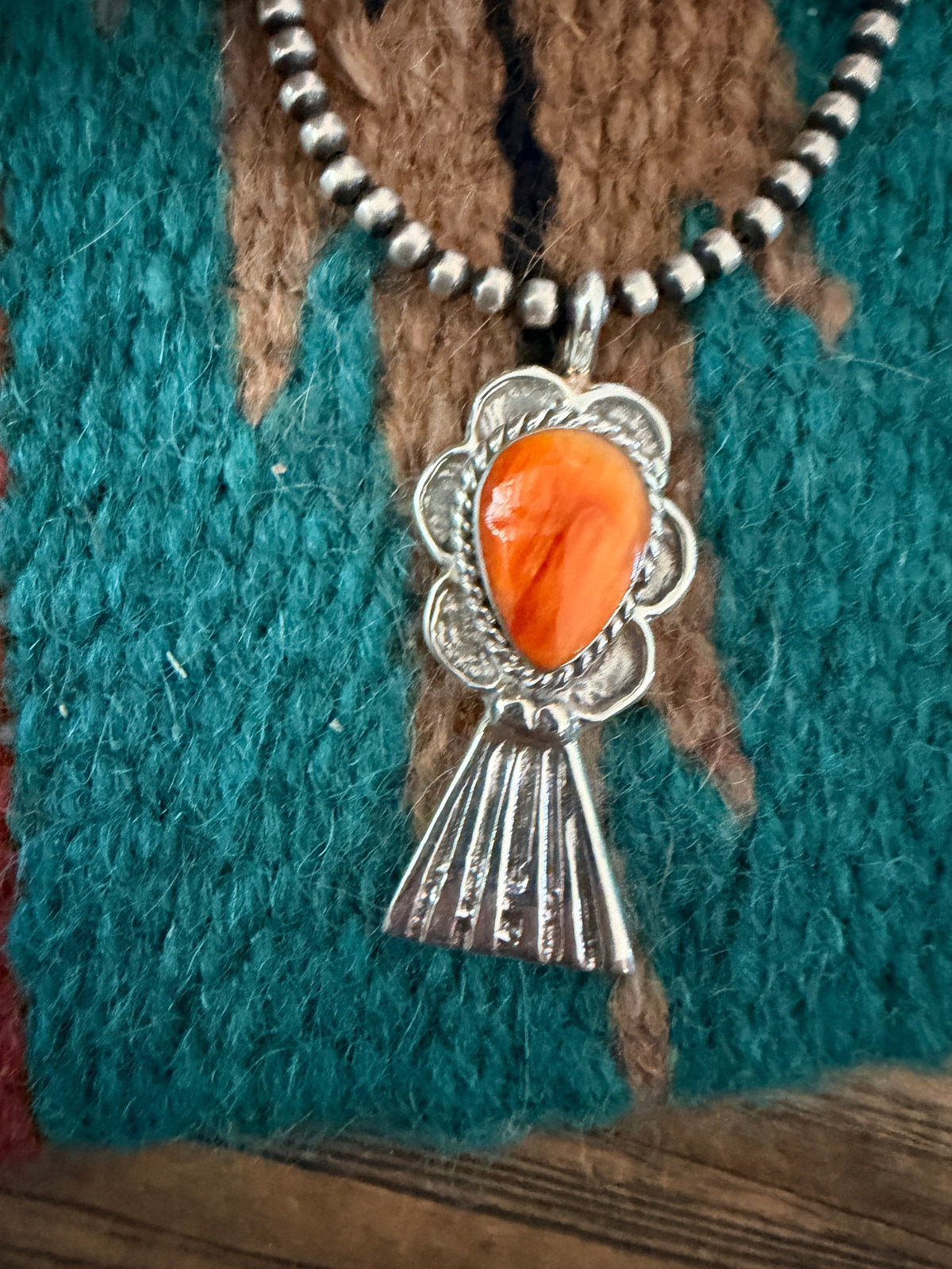 Handcrafted Sterling Silver & Orange Spiny Oyster Blossom Pendant by Joseph Martinez Nizhoni Traders LLC