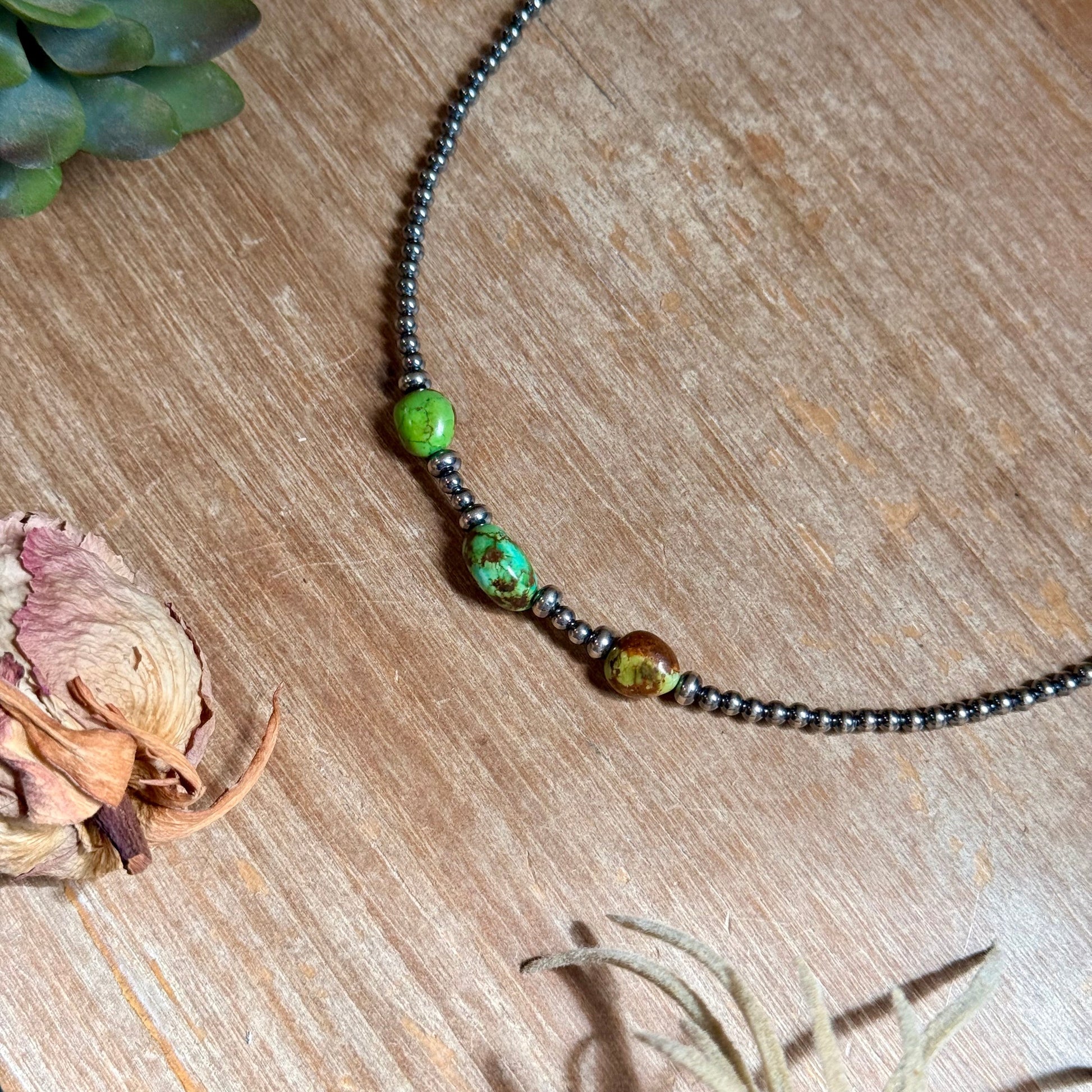 3mm Sterling Silver Pearl & Sonoran Gold Turquoise Necklace The Bijoux FAB Jewelry