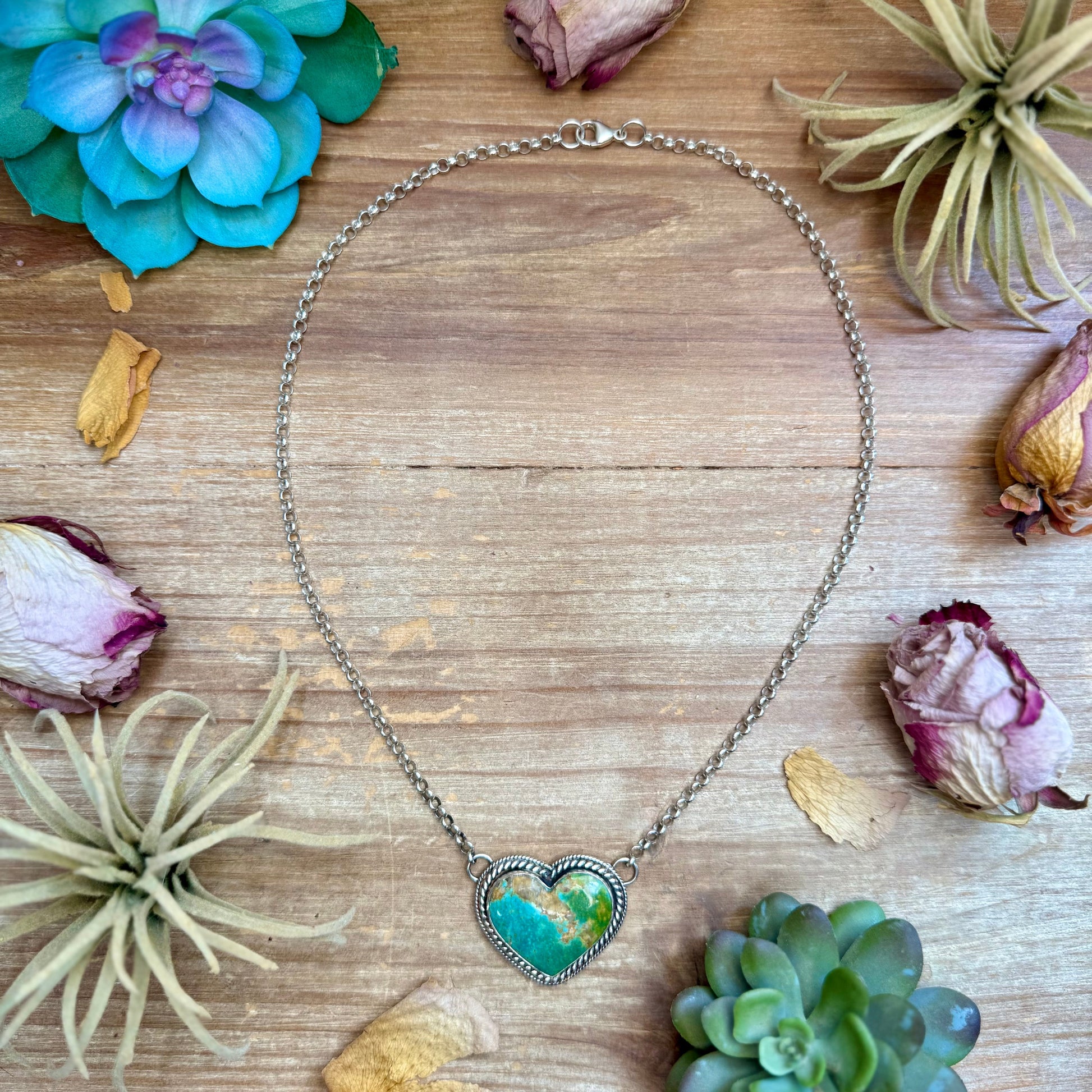 101 - Sterling Silver Kingman Turquoise Heart Bar Necklace by Jason Ogg The Bijoux FAB Jewelry