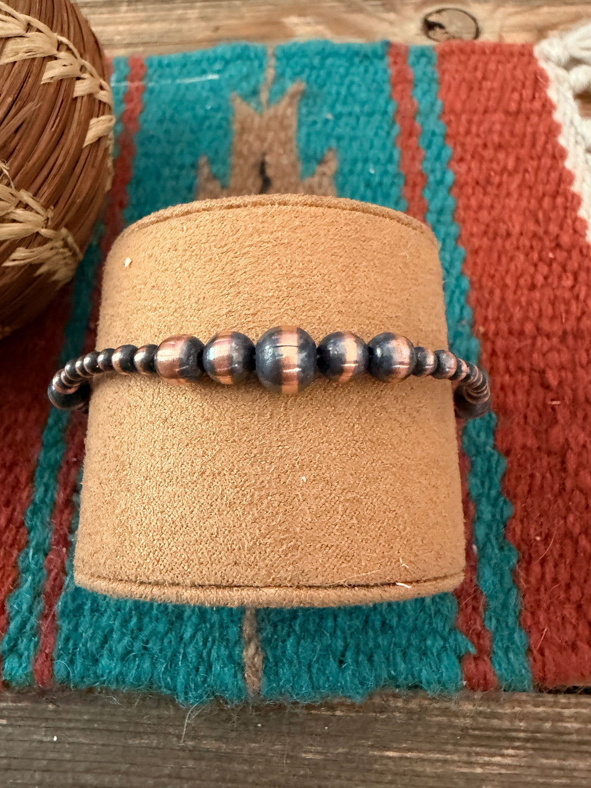 Handcrafted Copper Beaded Bracelet 7.5” Nizhoni Traders LLC