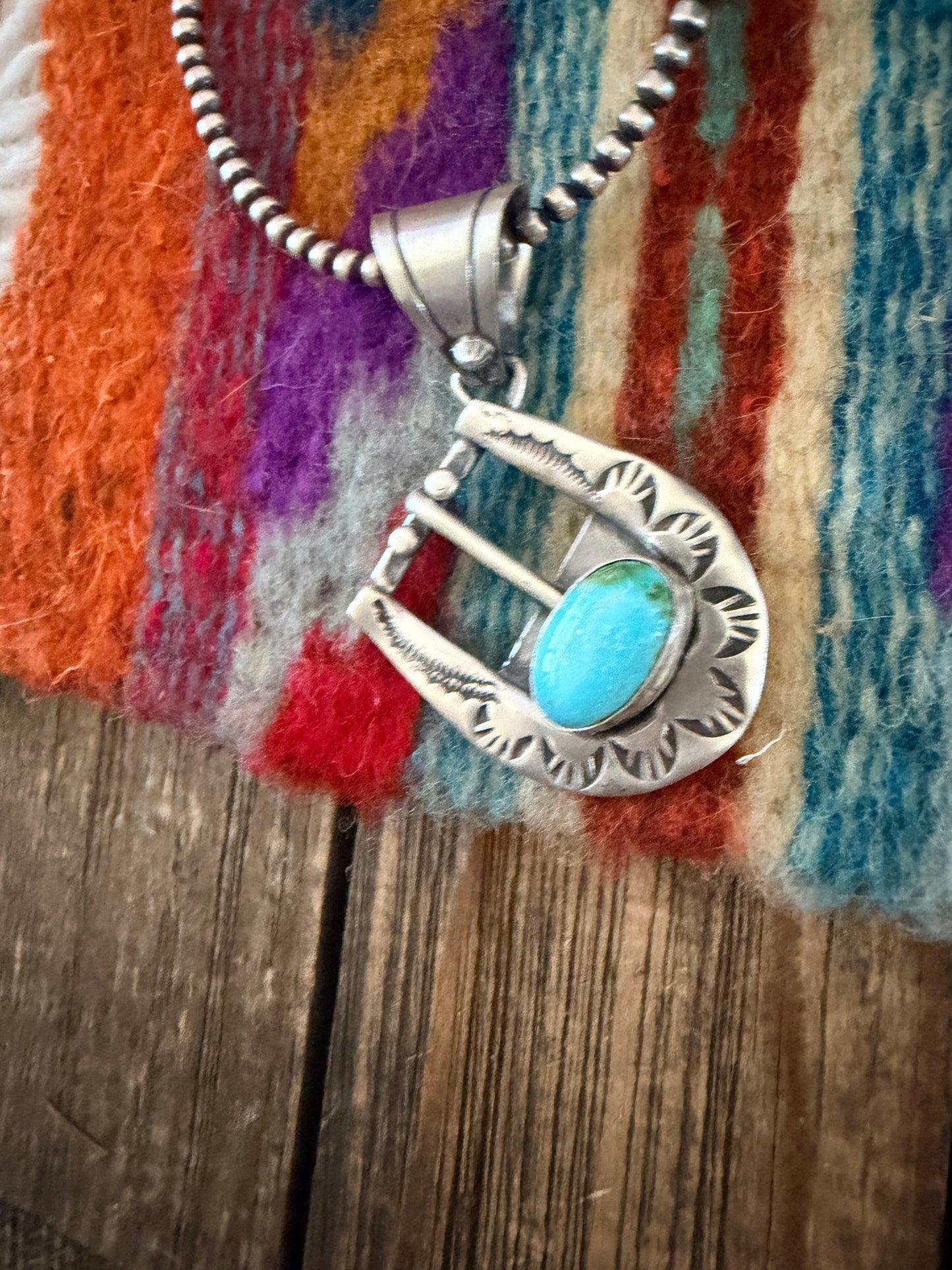 Handcrafted Sterling Silver & Turquoise Belt Buckle Pendant by Leroy James Nizhoni Traders LLC