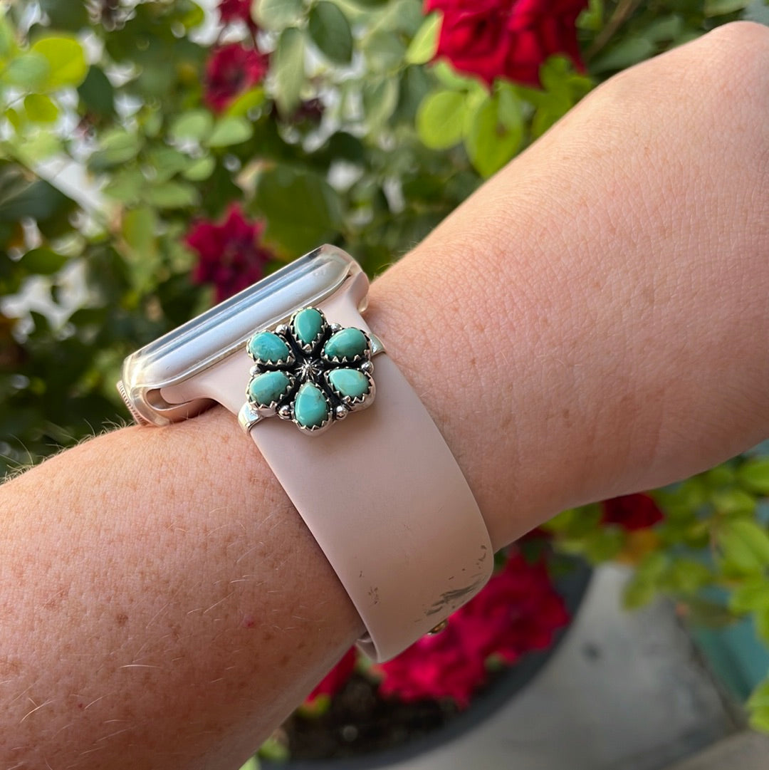 Nizhoni Turquoise & Sterling Silver Handmade Watch Charms rounded petals Nizhoni Traders LLC