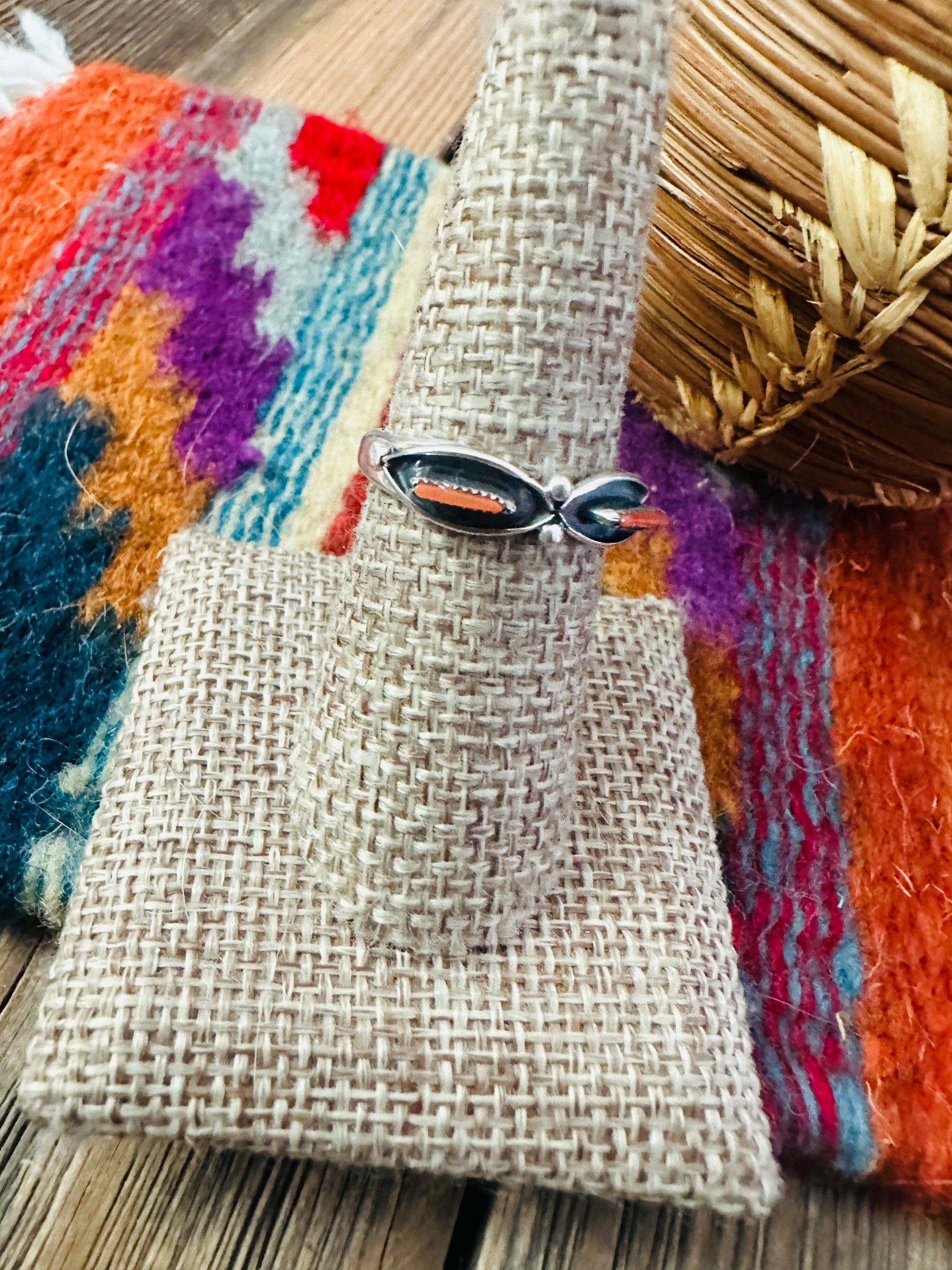 Handcrafted Coral & Sterling Silver Band Ring Size 7.5 Nizhoni Traders LLC