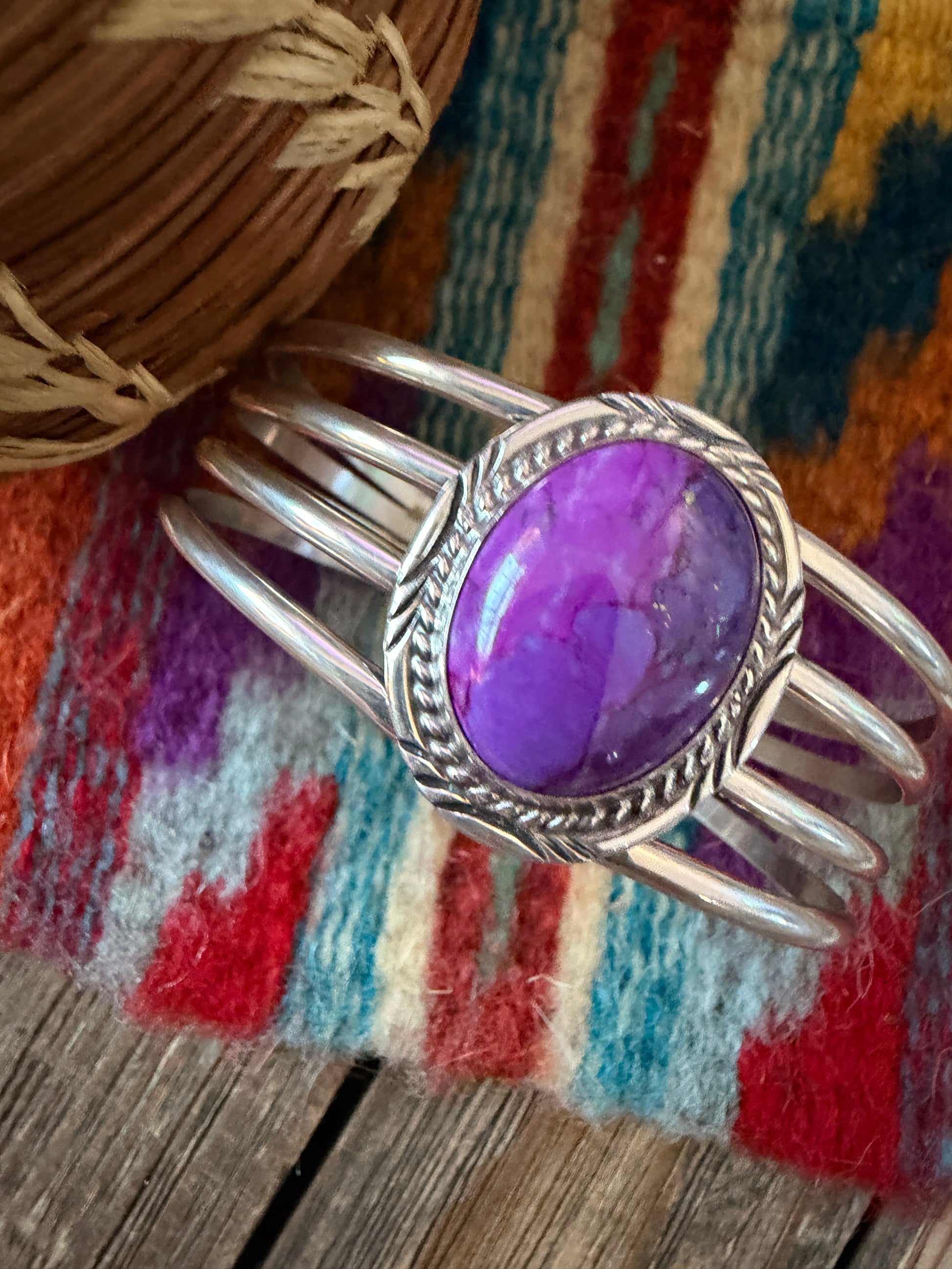 Handcrafted Dyed Kingman Turquoise & Sterling Silver Cuff Bracelet Nizhoni Traders LLC