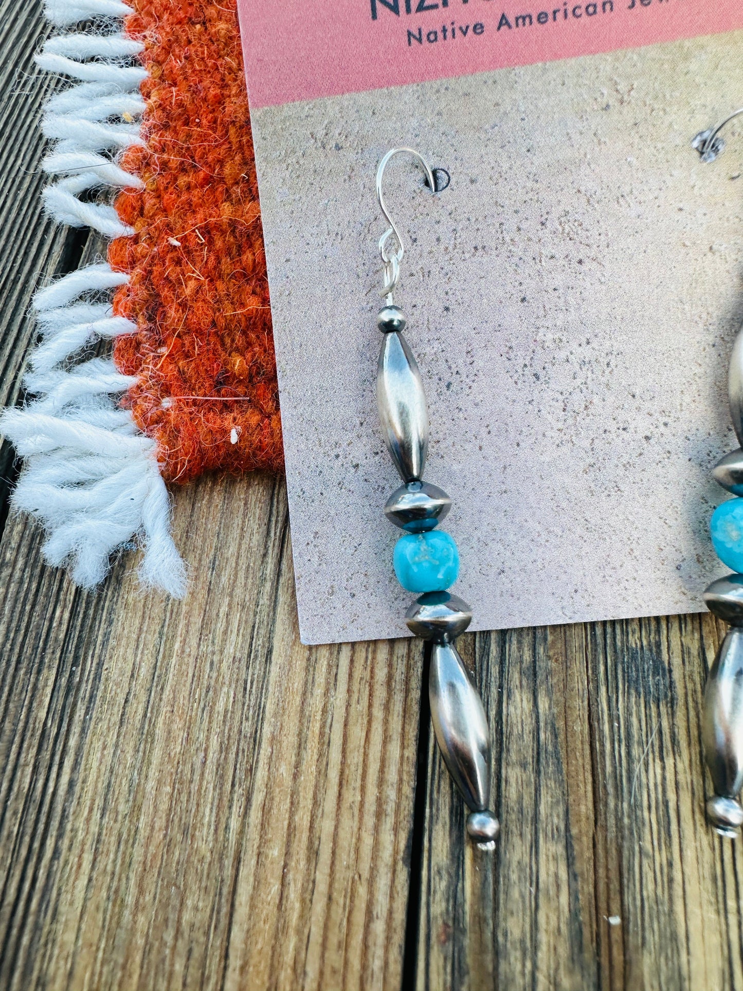 Handcrafted Turquoise & Sterling Silver Beaded Dangle Earrings Nizhoni Traders LLC