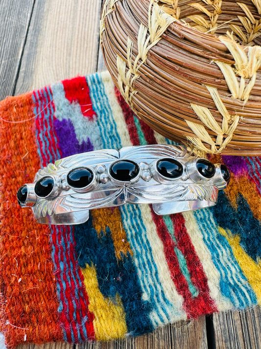 Handcrafted Sterling Silver and Black Onyx Cuff Bracelet Nizhoni Traders LLC
