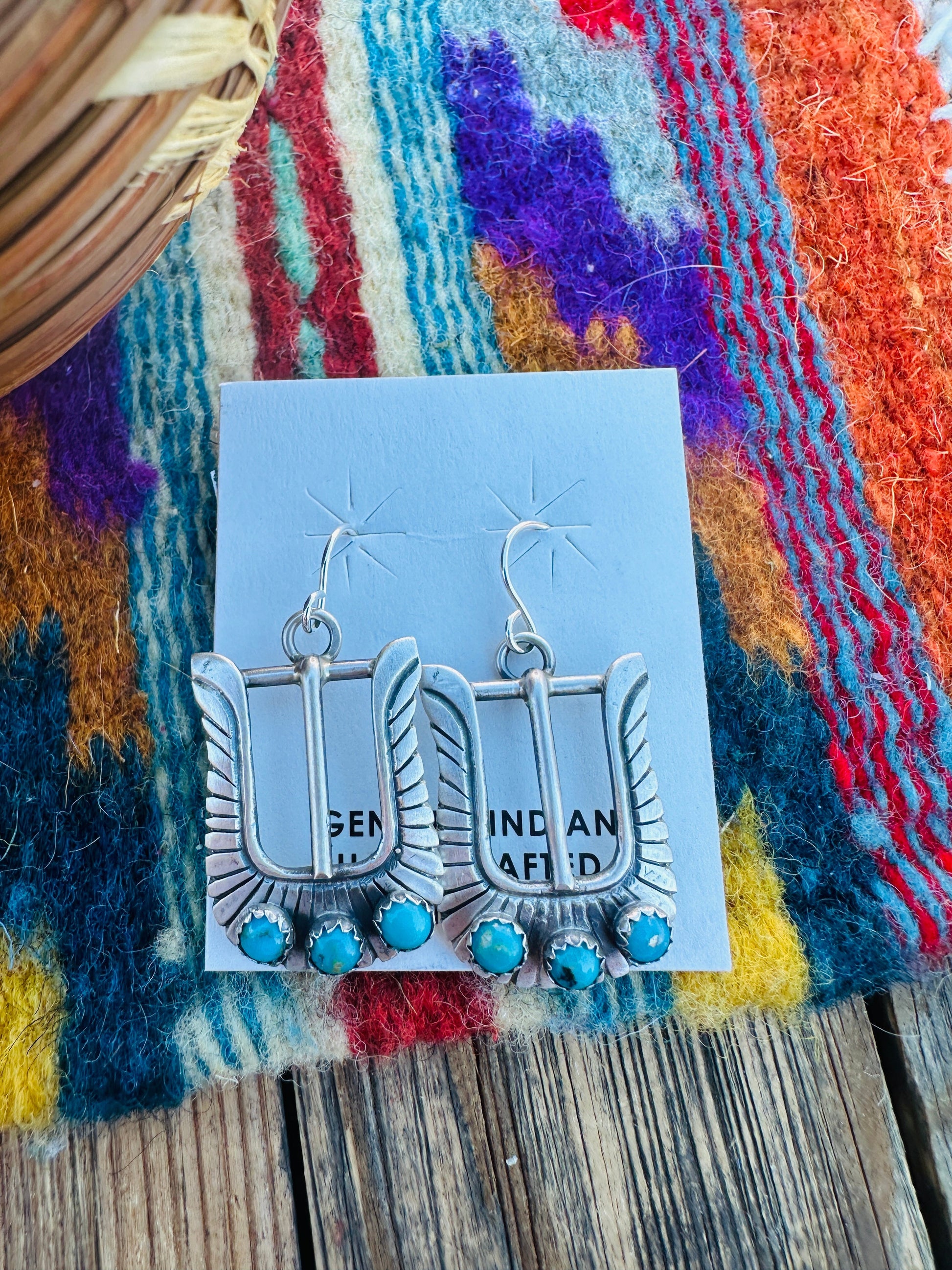 Handcrafted Turquoise & Sterling Silver Belt Buckle Dangle Earrings by Leroy James Nizhoni Traders LLC