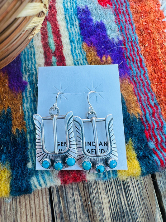 Handcrafted Turquoise & Sterling Silver Belt Buckle Dangle Earrings by Leroy James Nizhoni Traders LLC