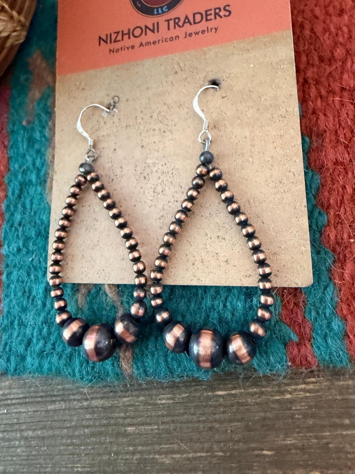 Handcrafted Copper Beaded Dangle Hoop Earrings Nizhoni Traders LLC