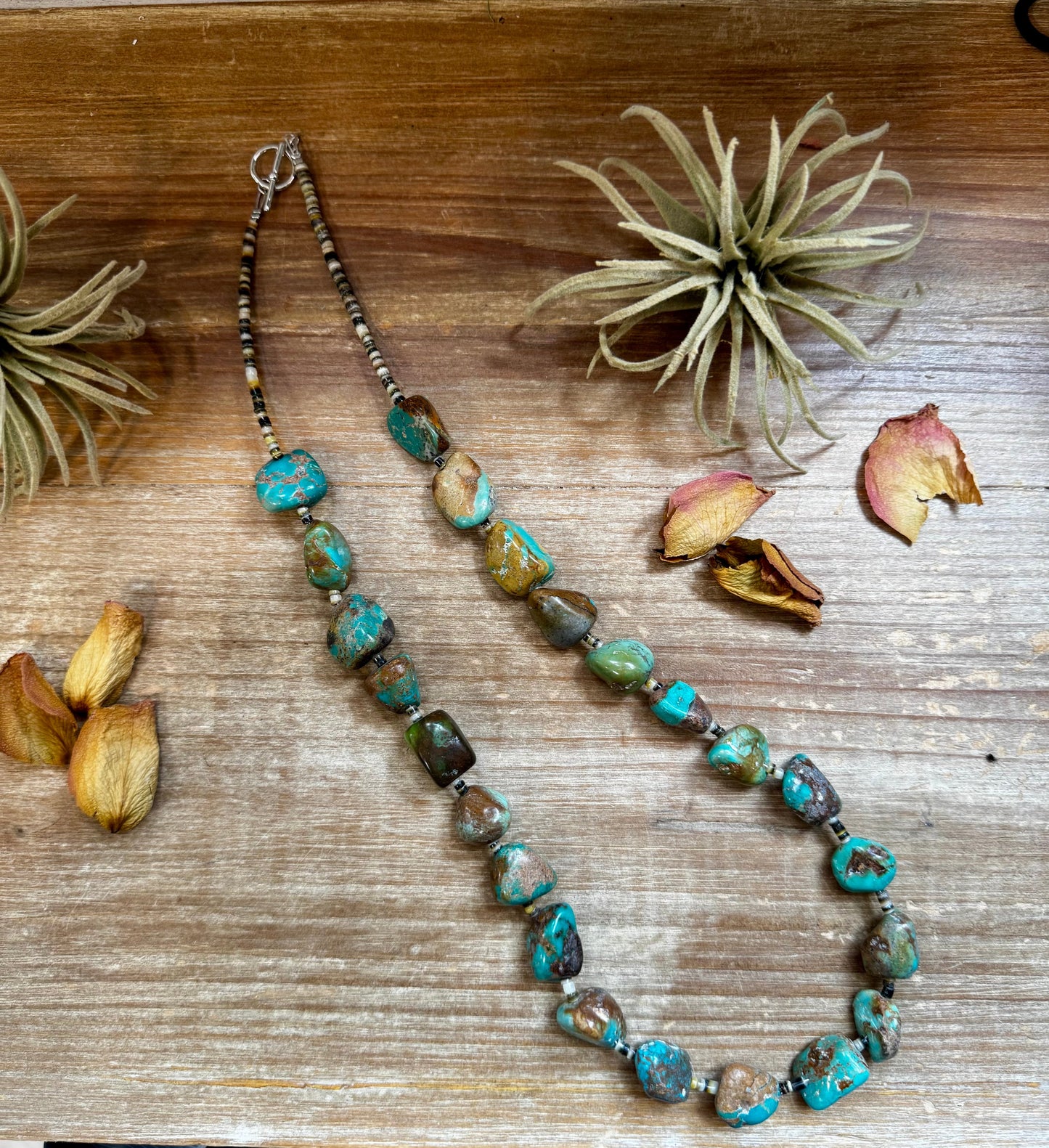 27-Inch Necklace – Natural Shell & Turquoise Nuggets The Bijoux FAB Jewelry