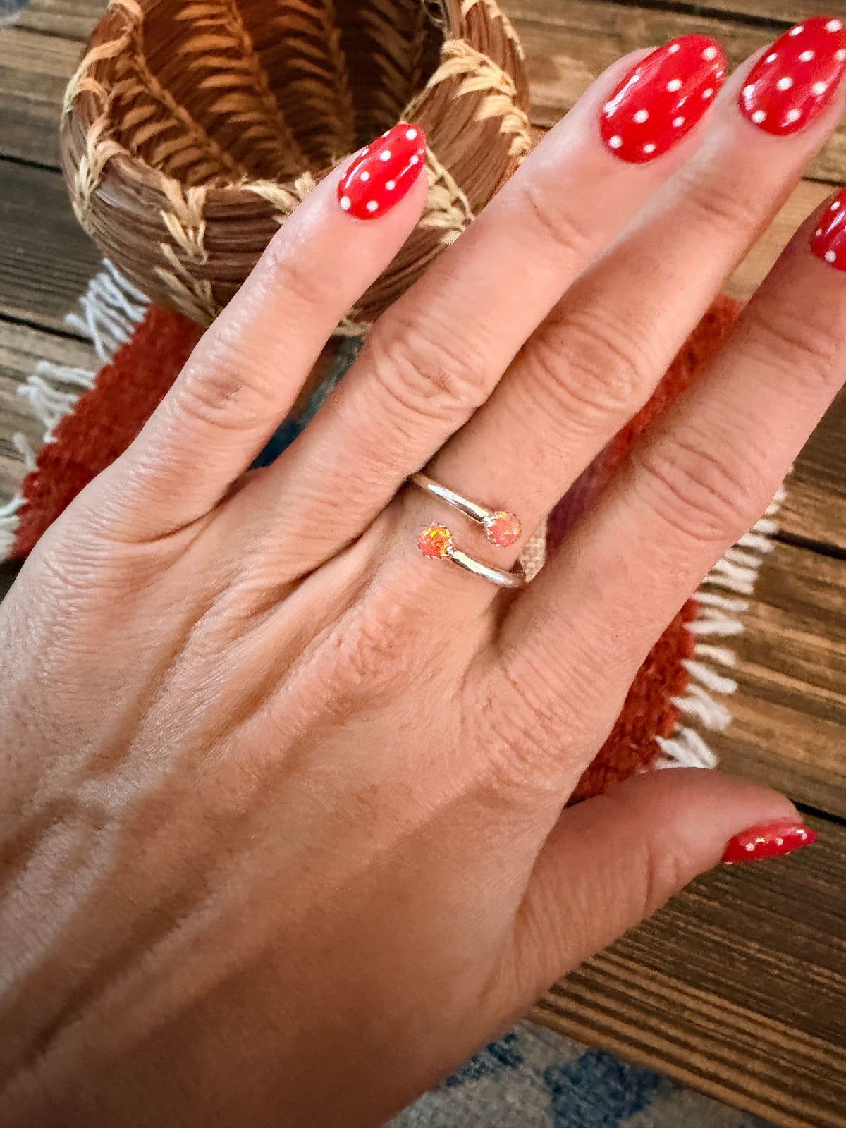 Handcrafted Orange Opal & Sterling Silver Adjustable Ring Nizhoni Traders LLC