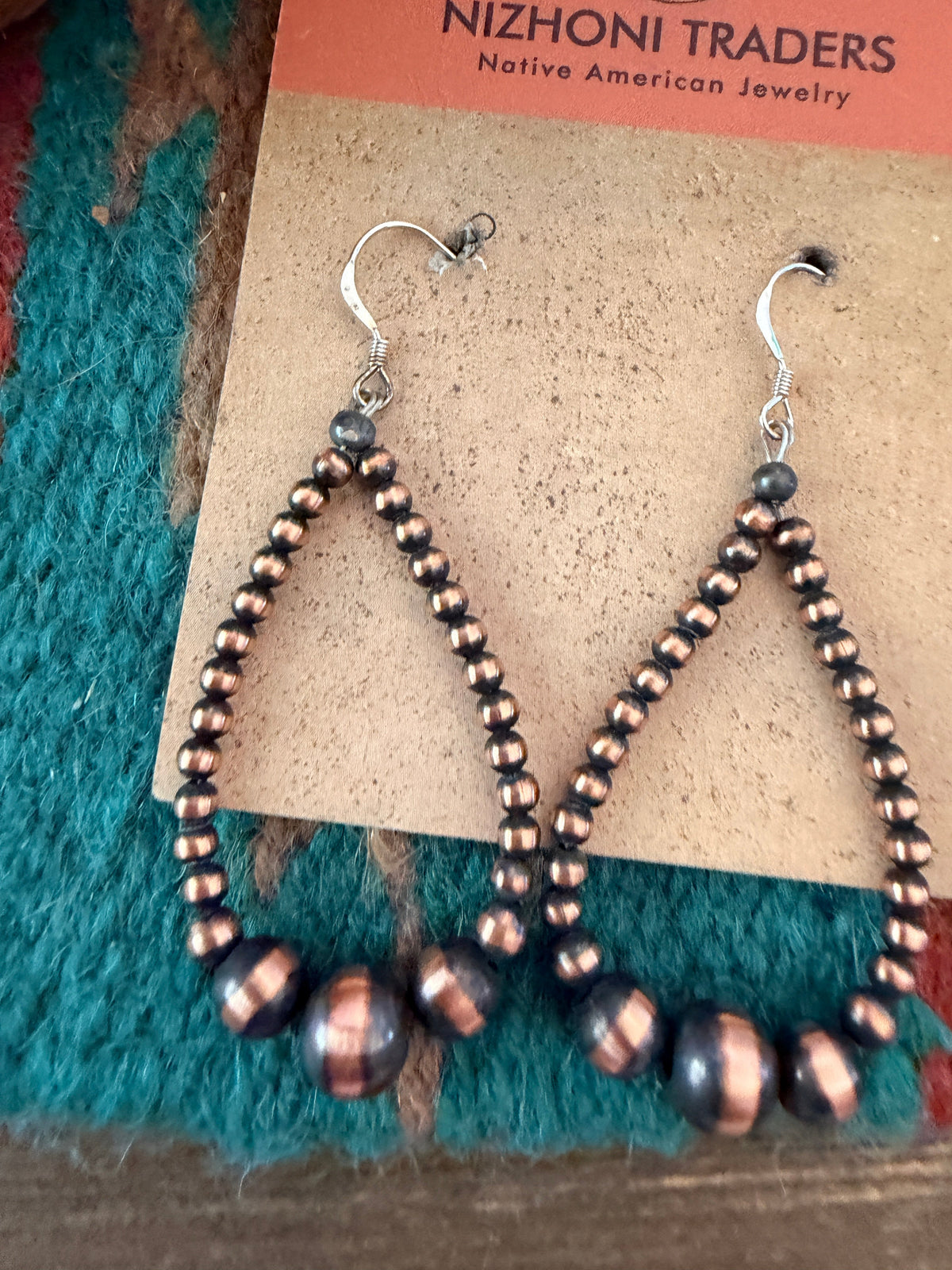 Handcrafted Copper Beaded Dangle Hoop Earrings Nizhoni Traders LLC