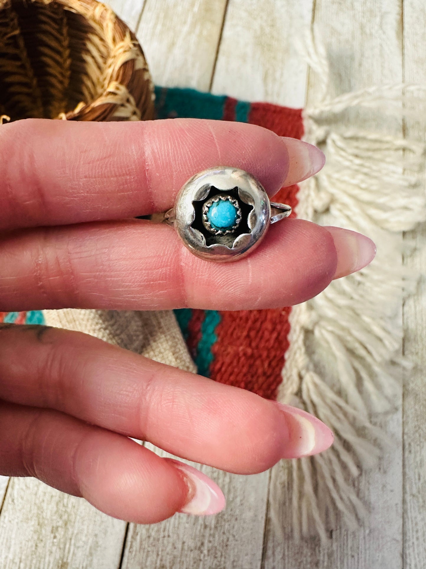 Handcrafted Turquoise & Sterling Silver Ring size 7.5 Nizhoni Traders LLC