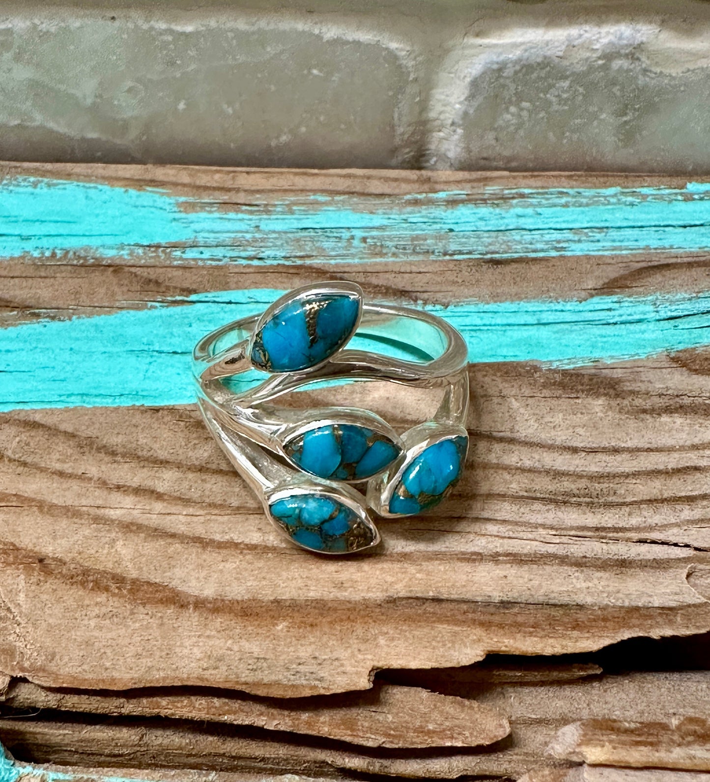 Four Stone Blue Copper Turquoise Sterling Silver Ring Size 9 #2 Nizhoni Traders LLC