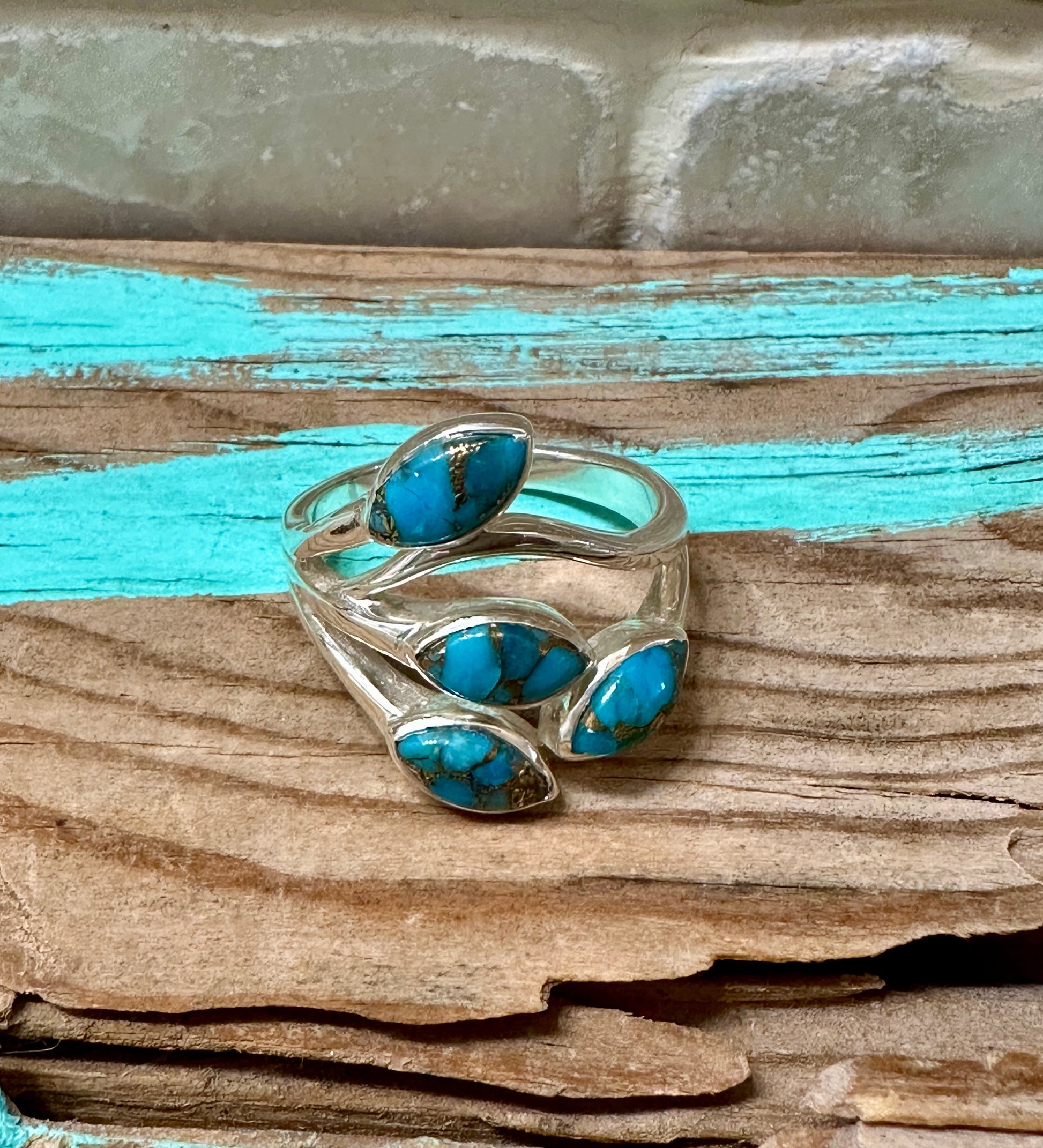 Four Stone Blue Copper Turquoise Sterling Silver Ring Size 9 #2 Nizhoni Traders LLC