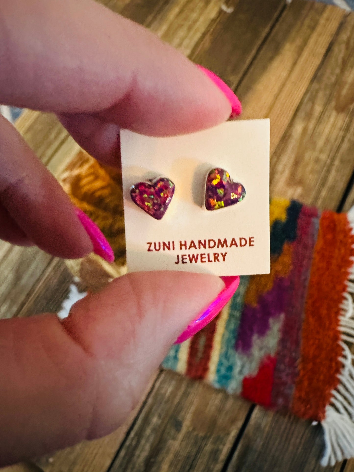 Handcrafted Sterling Silver & Purple Opal Stud Heart Earrings Nizhoni Traders LLC