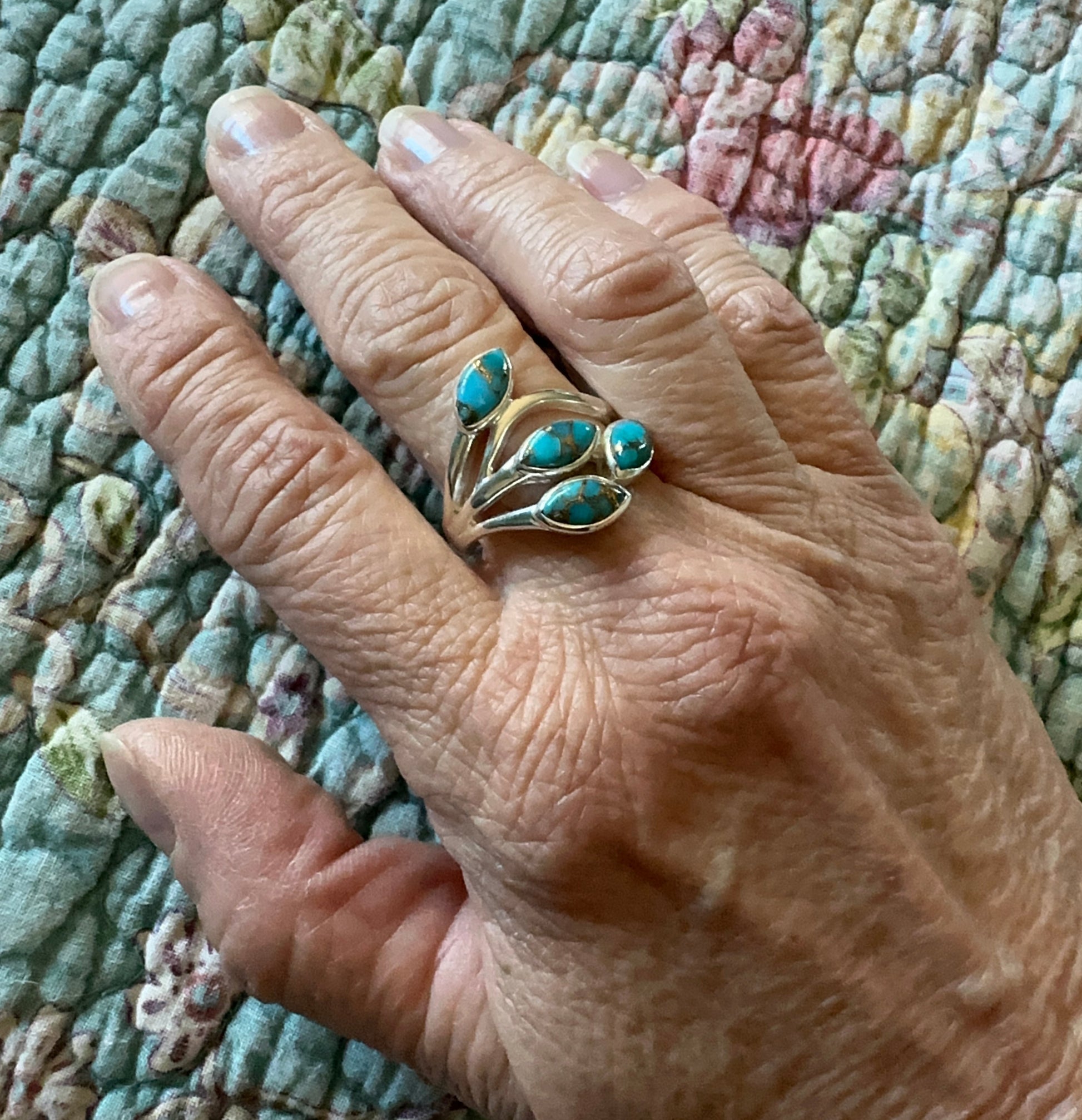 Four Stone Blue Copper Turquoise Sterling Silver Ring Size 9 #2 Nizhoni Traders LLC