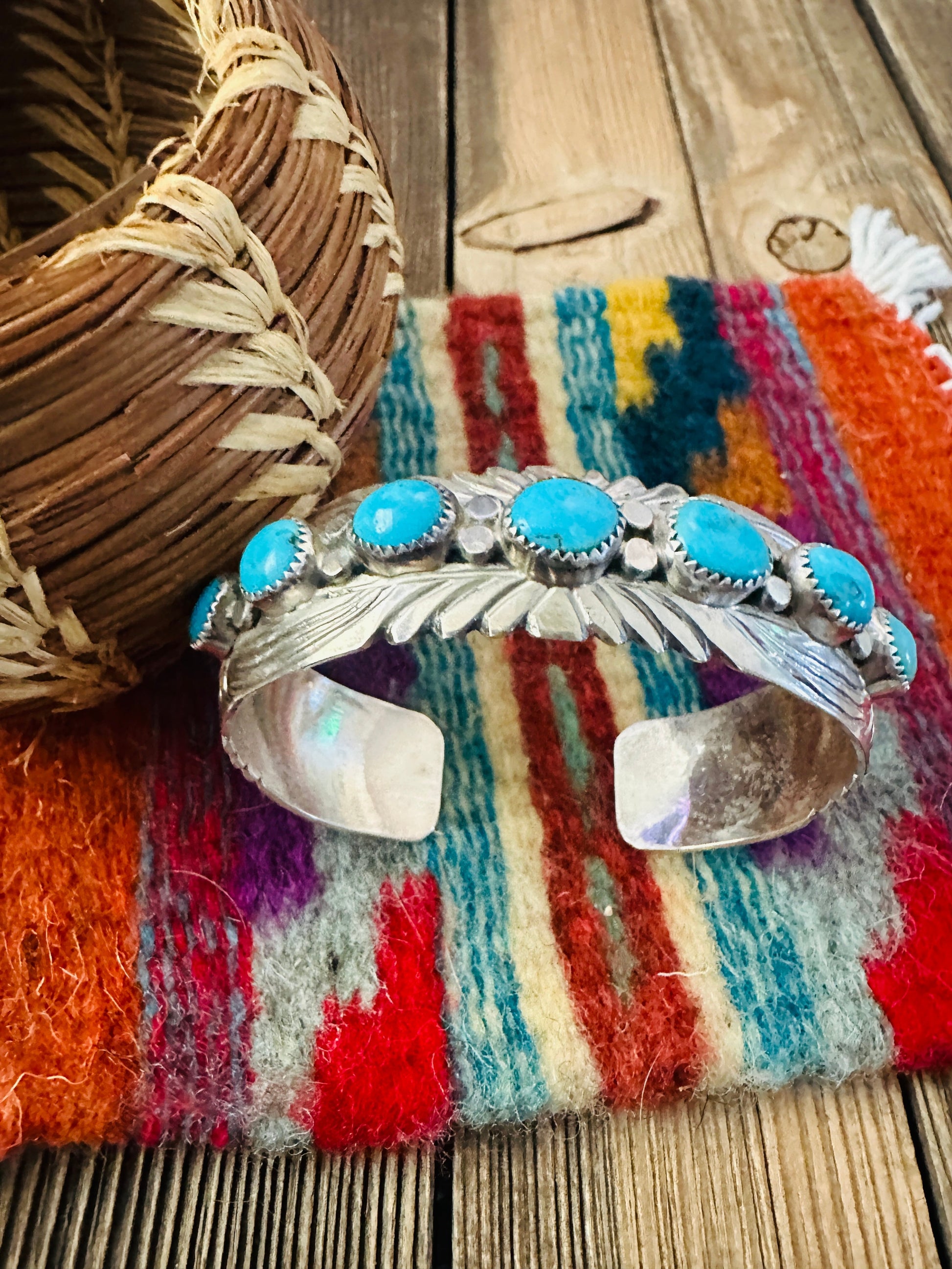 Handcrafted Old Pawn Sterling Silver & Turquoise Cuff Bracelet Nizhoni Traders LLC